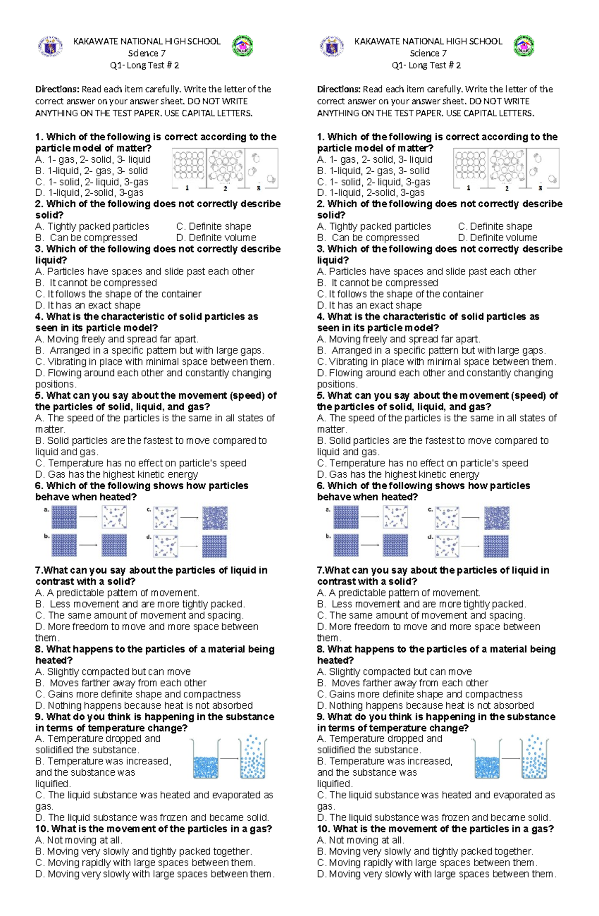 Q1 LT2 Changing State particle model KMT - KAKAWATE NATIONAL HIGH ...