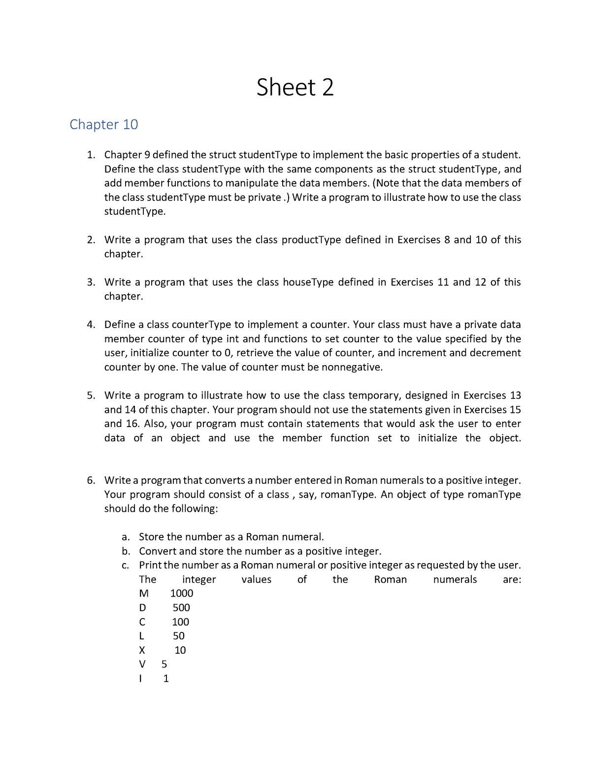 OOP C++ Sheet 2 - Sheet 2 Chapter 10 Chapter 9 defined the struct ...