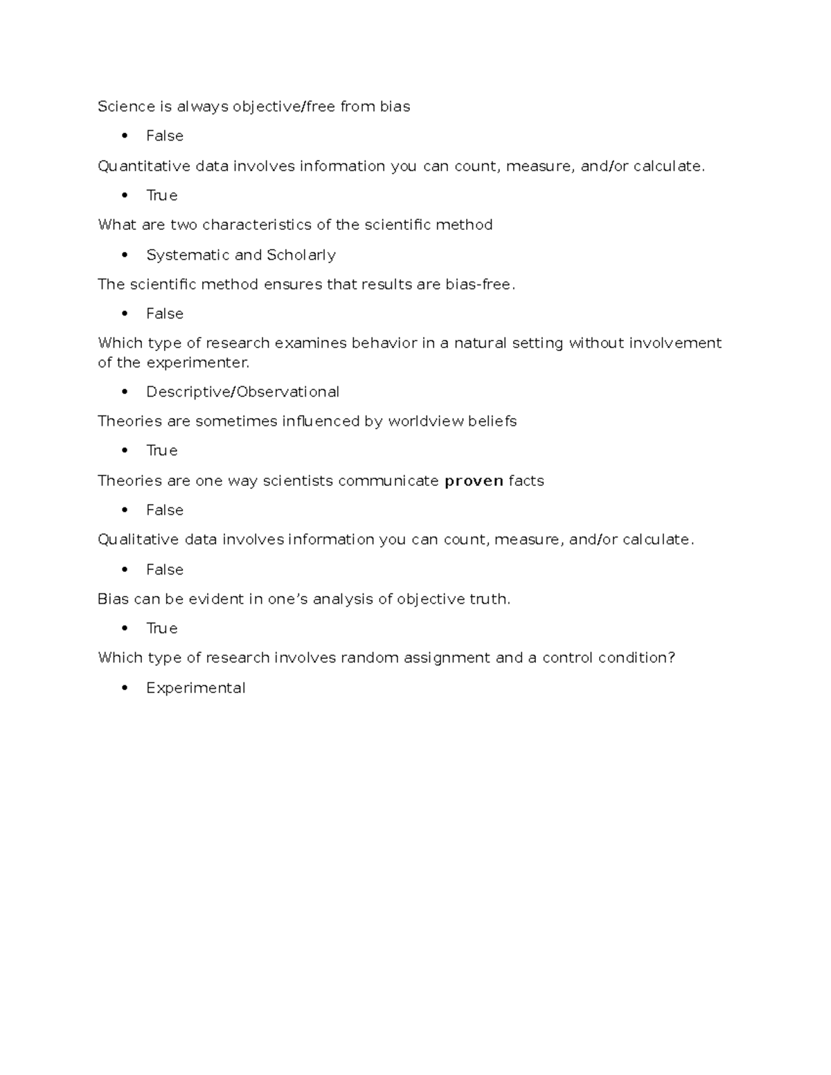 Research overview - Science is always objective/free from bias False ...