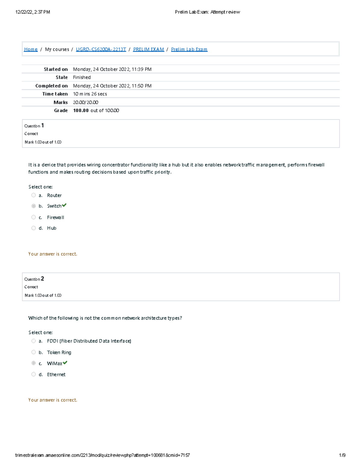 Prelim Lab Exam Attempt Review 1 - Home / My Courses / UGRD-CS6200A ...