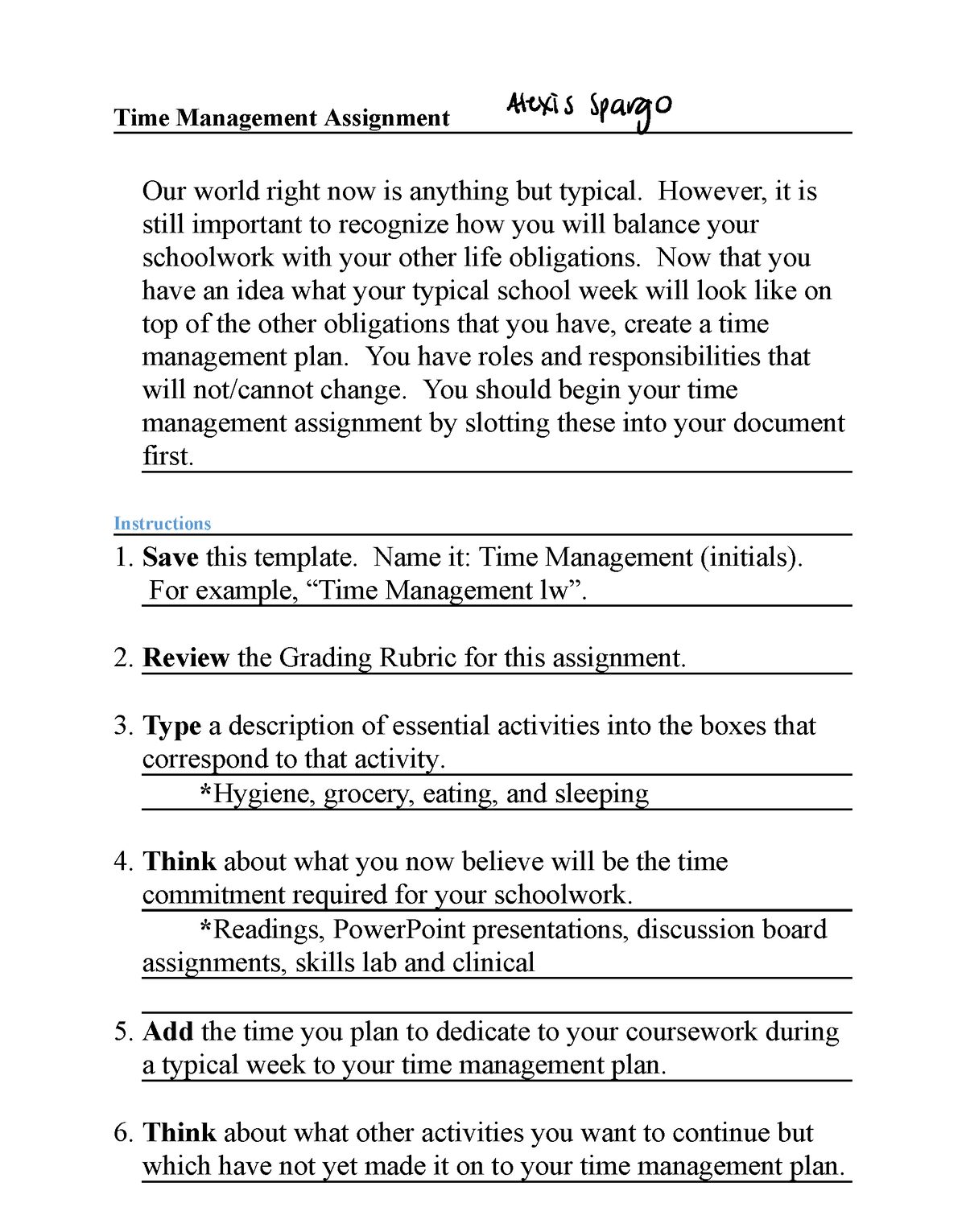 assignment about time management