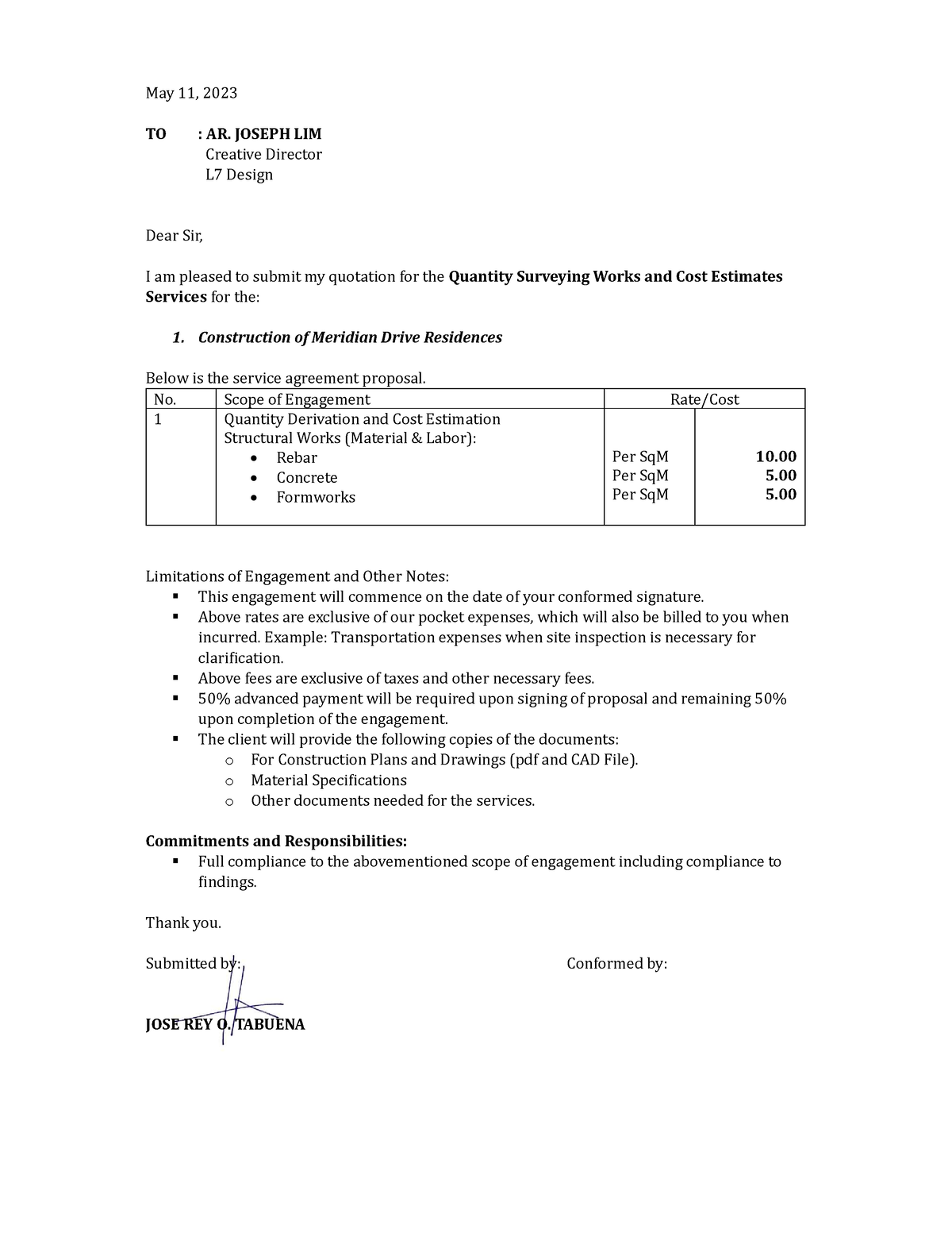 Quotation Structural QS Meridian Residences - May 11, 2023 TO : AR ...