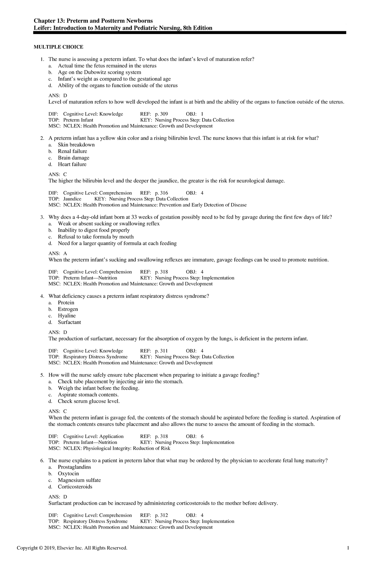 Exam View - Chapter 13 - Chapter 13: Preterm and Postterm Newborns ...