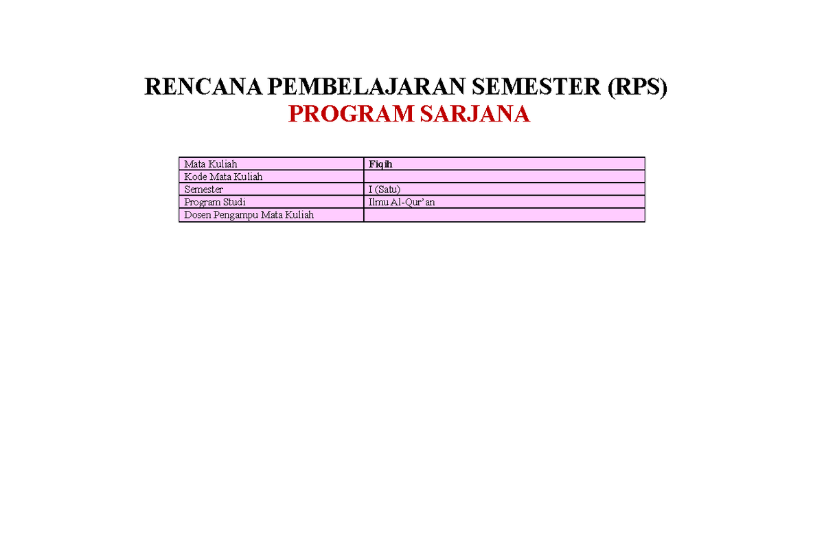 RPS MATA Kuliah Fiqih - RENCANA PEMBELAJARAN SEMESTER (RPS) PROGRAM ...