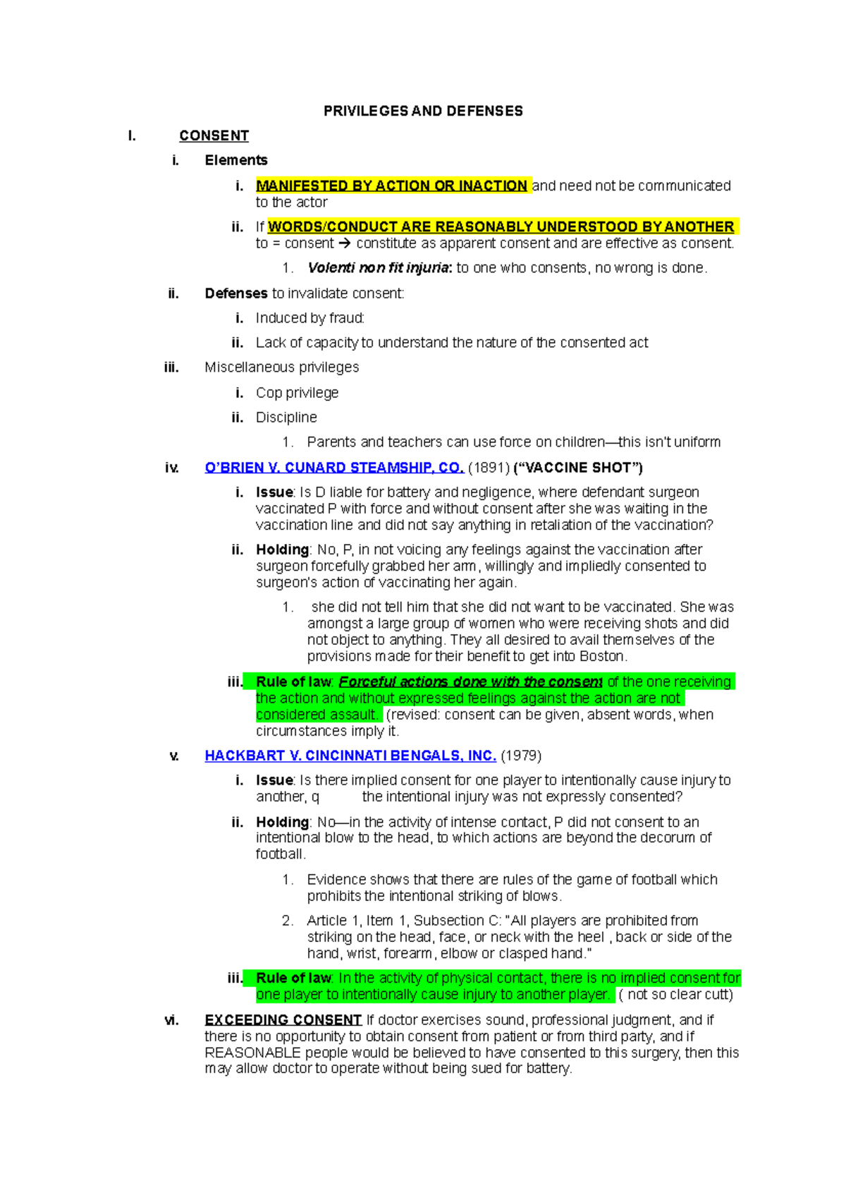 Tort Outline 02 - privileges and defenses - PRIVILEGES AND DEFENSES I ...