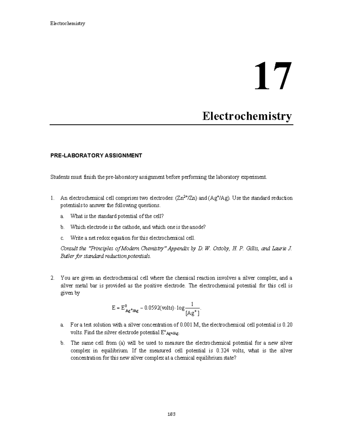 2. Electro Chemistry2023113 17 Electrochemistry PRELABORATORY