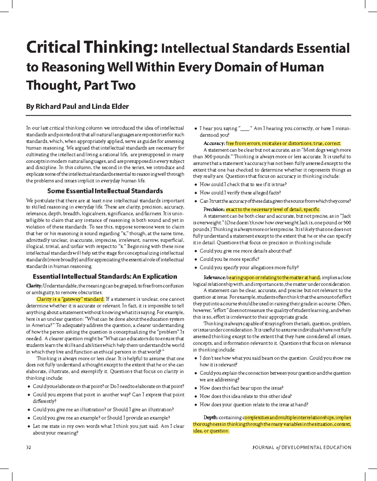 Critical Reasoning - Lecture notes 1-2 - 32 Journal of DeVelopmental ...