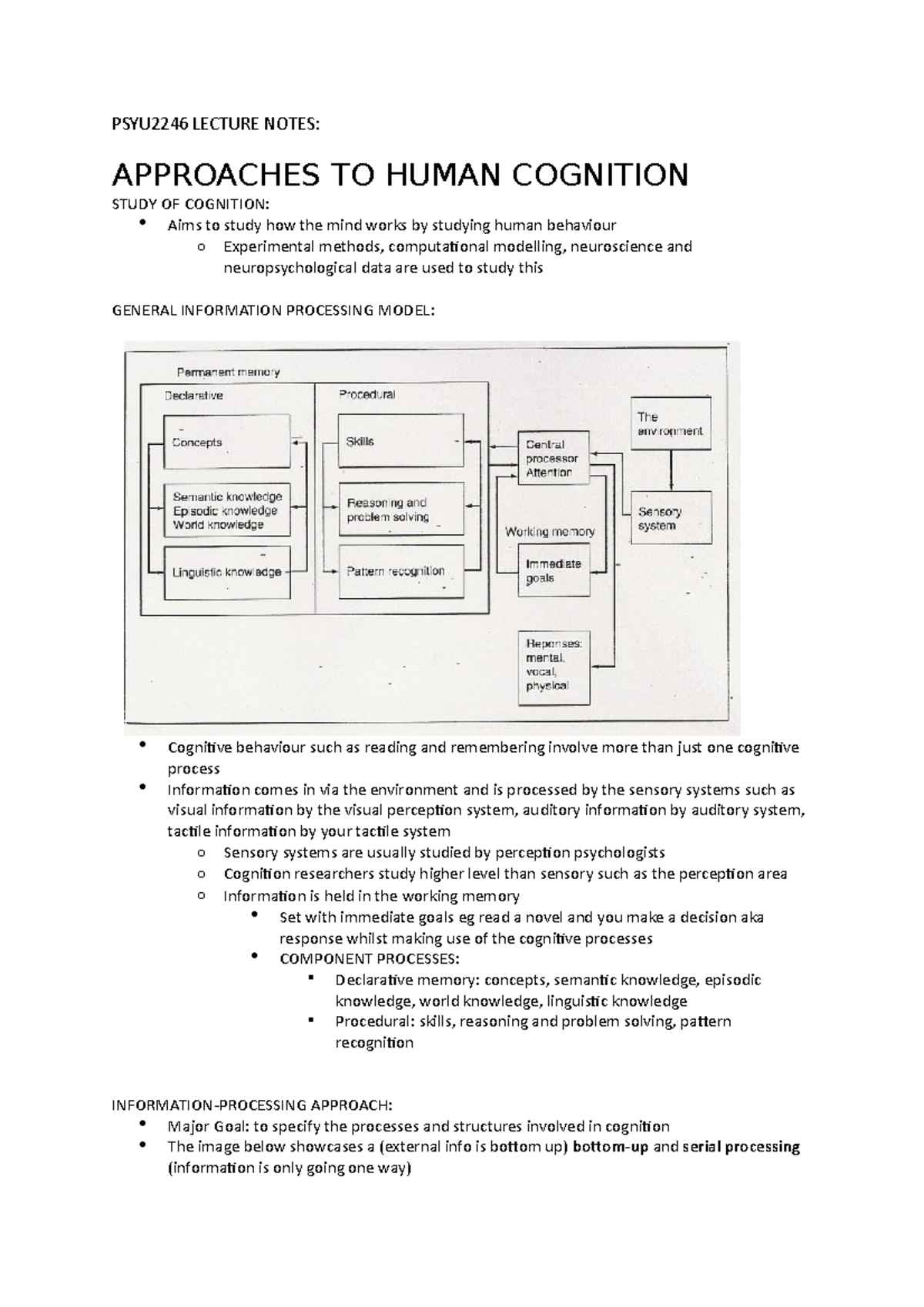 PSY U2246 Lecture Notes - PSYU2246 LECTURE NOTES: APPROACHES TO HUMAN ...
