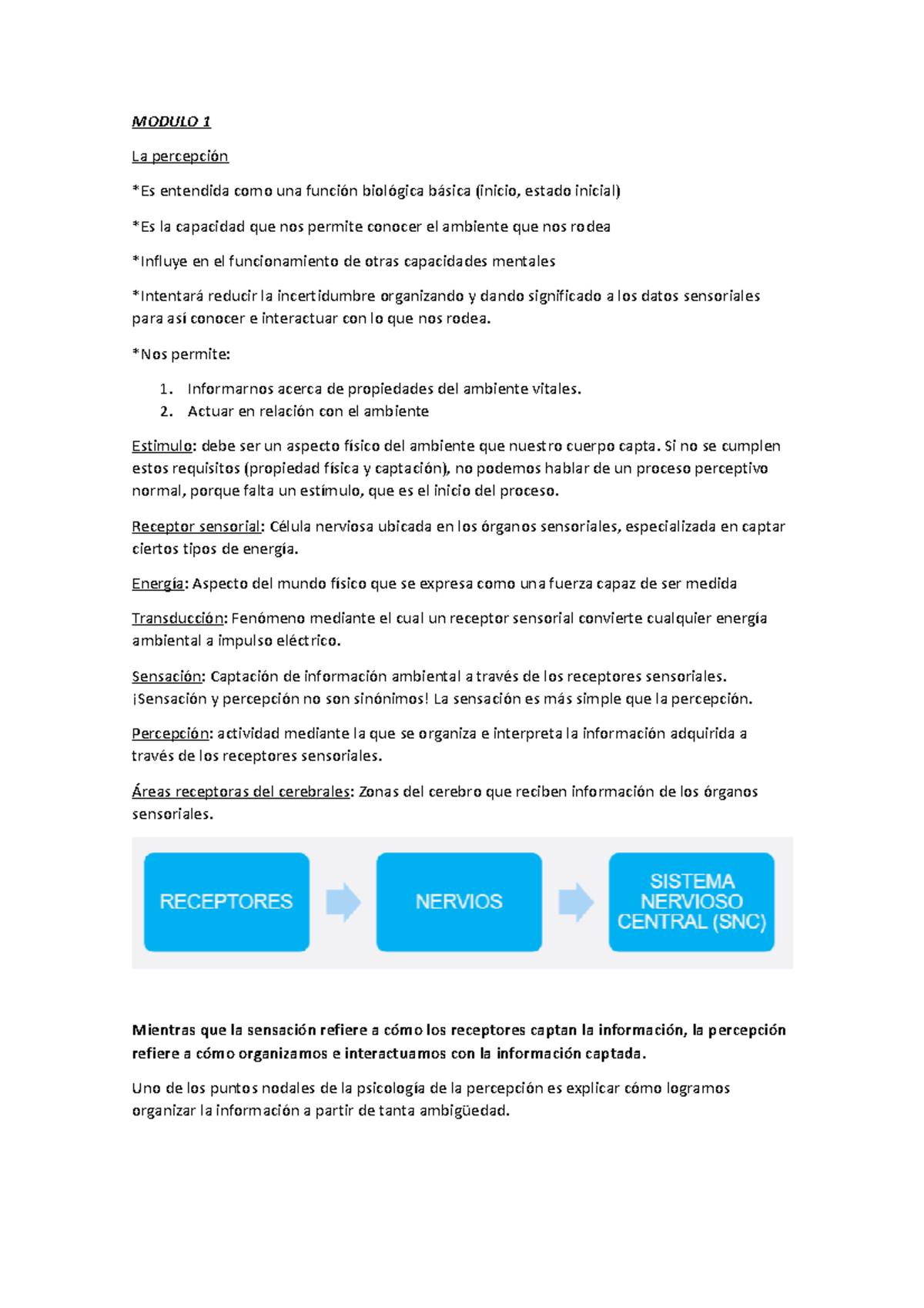 Resumen Para Primer Parcial - MODULO 1 La Percepción *Es Entendida Como ...