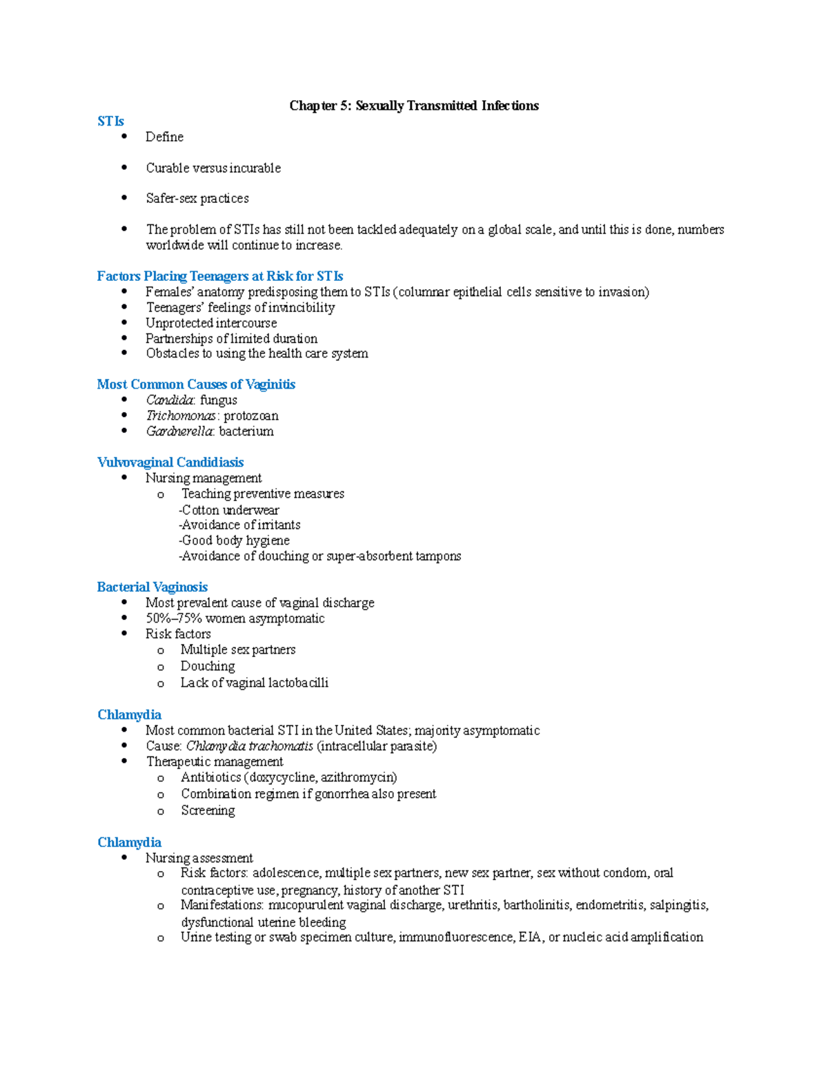 Chapter 5- Sexually Transmitted Infections - Chapter 5: Sexually ...