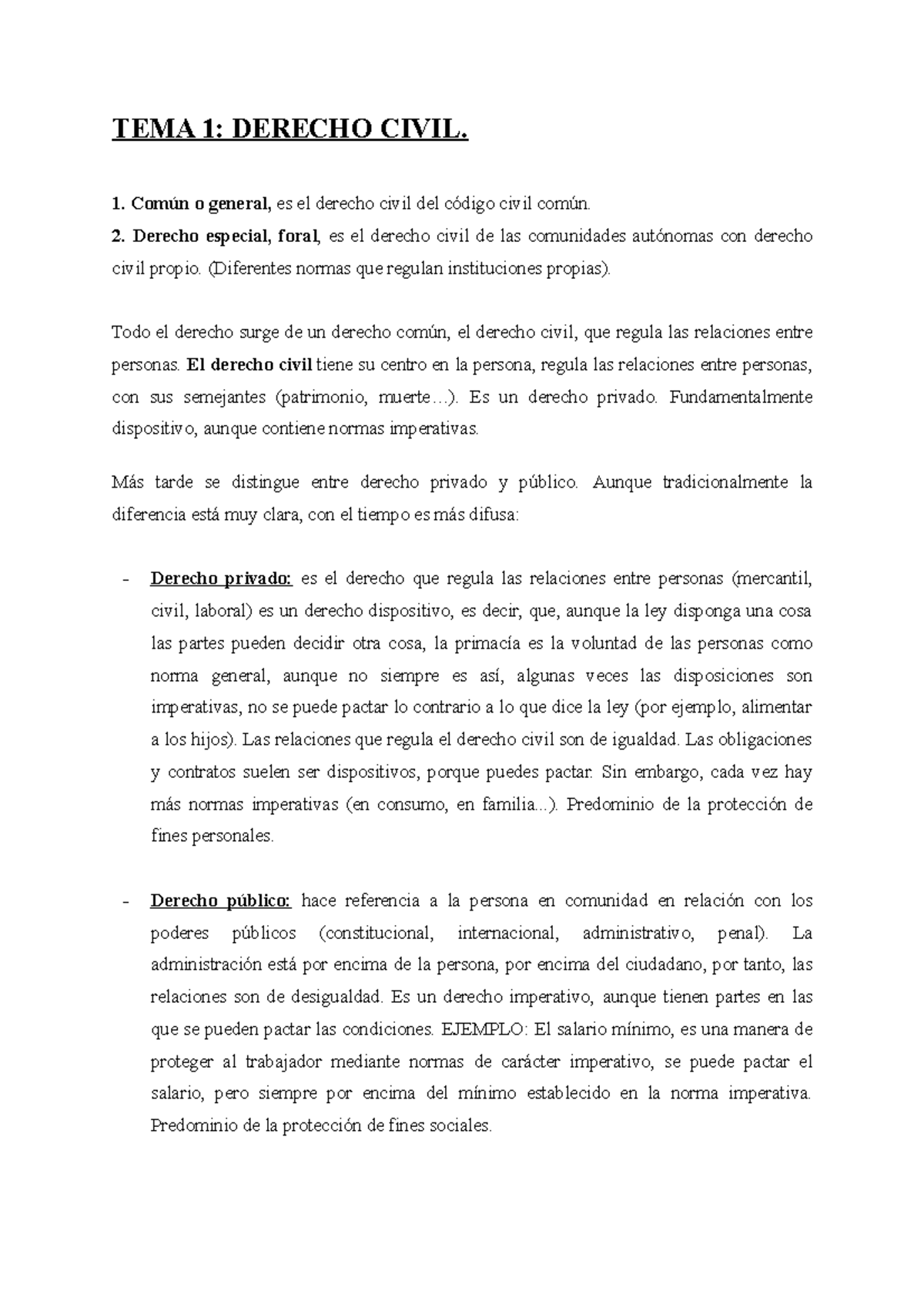 TEMA 1 - Apuntes Clase - TEMA 1: DERECHO CIVIL. 1. Común O General, Es ...