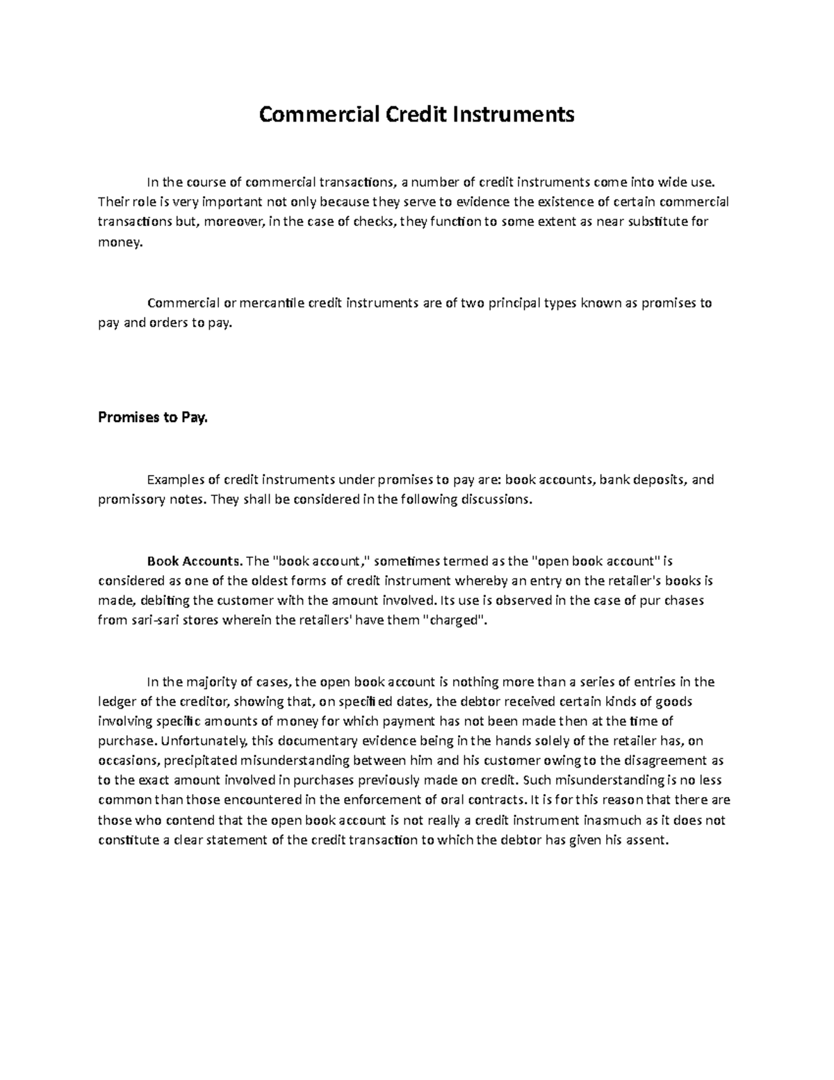 Commercial Credit Instruments Their role is very important not only