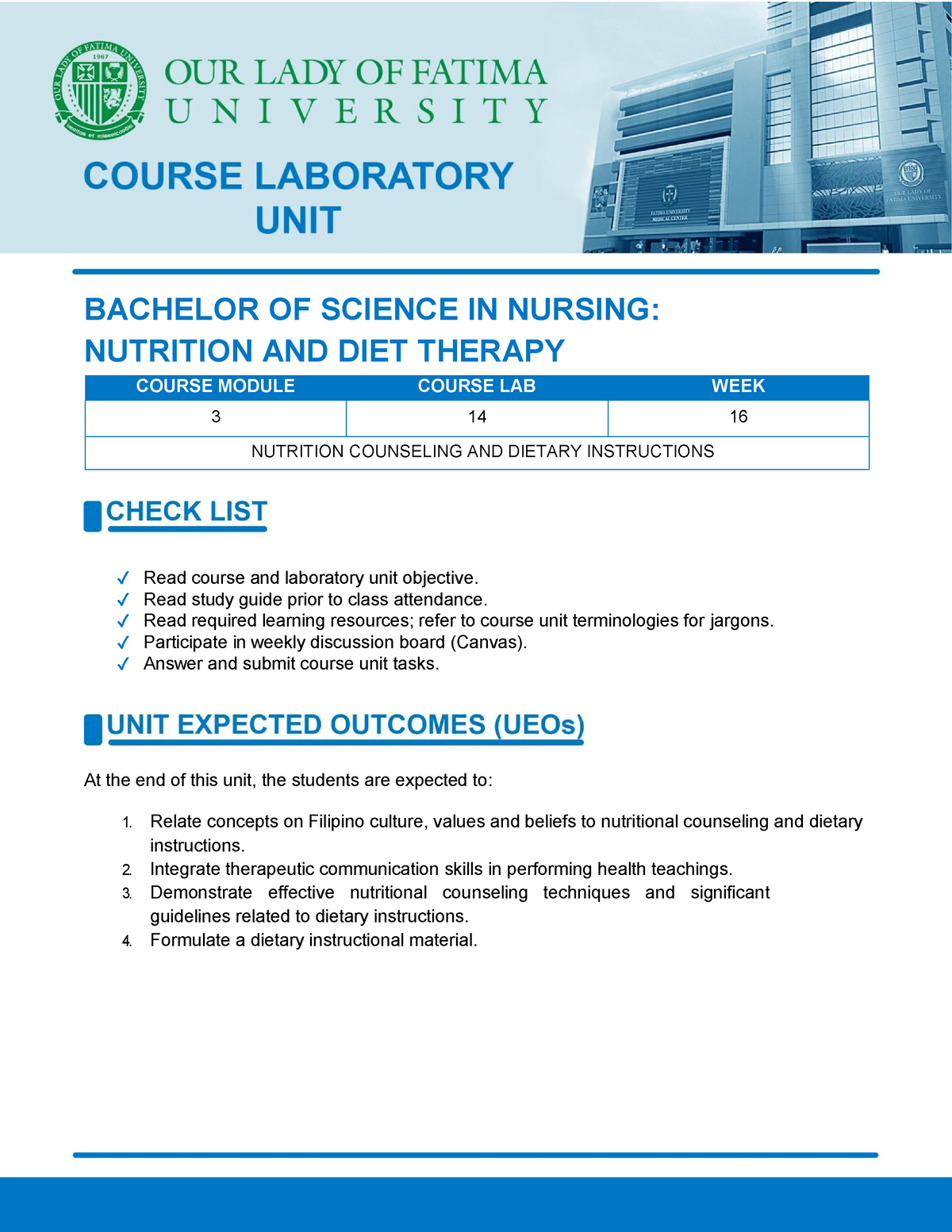 PDF Nutrition CM 3 CU 14 LAB WEEK 16 - BACHELOR OF SCIENCE IN NURSING ...