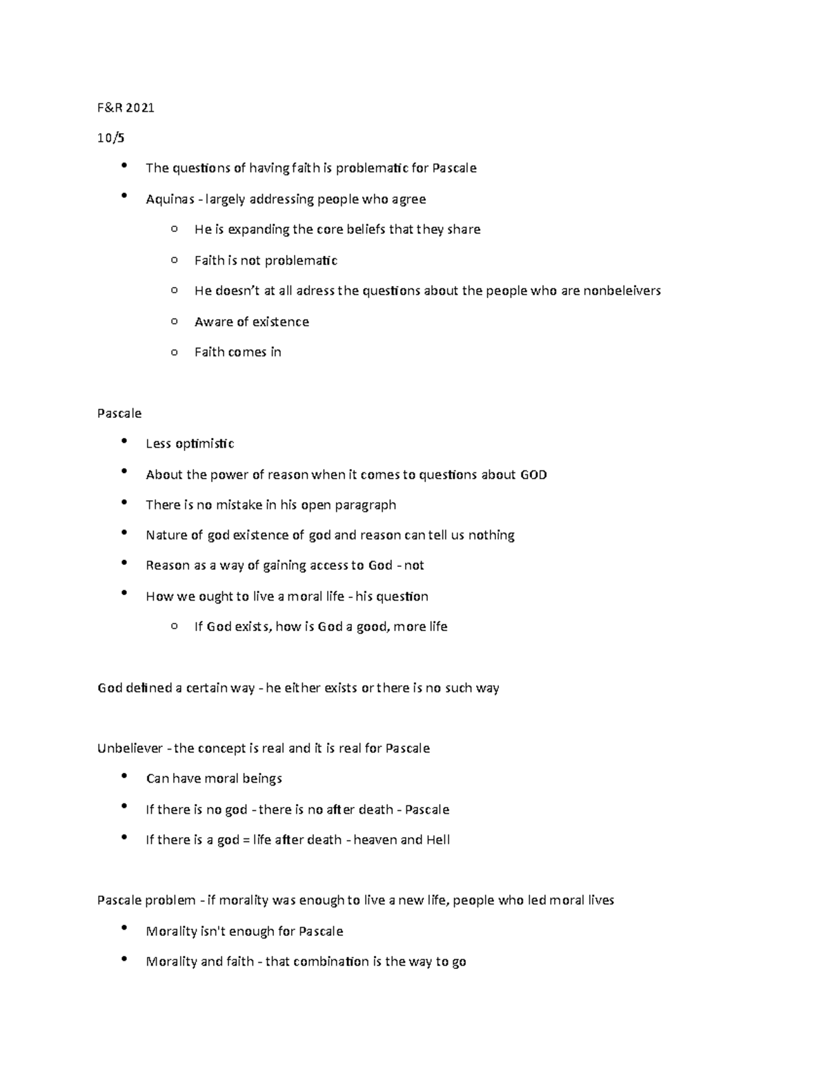F and R Notes - F&R 2021 10/ The questions of having faith is ...