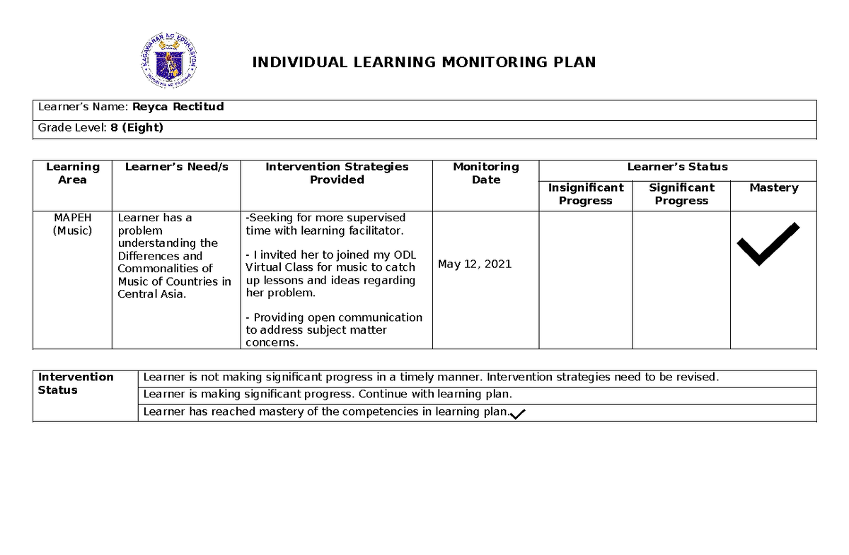 ILMP 3 - aaaaaaaaaaaaaaaaaaaaaaaaa - INDIVIDUAL LEARNING MONITORING ...