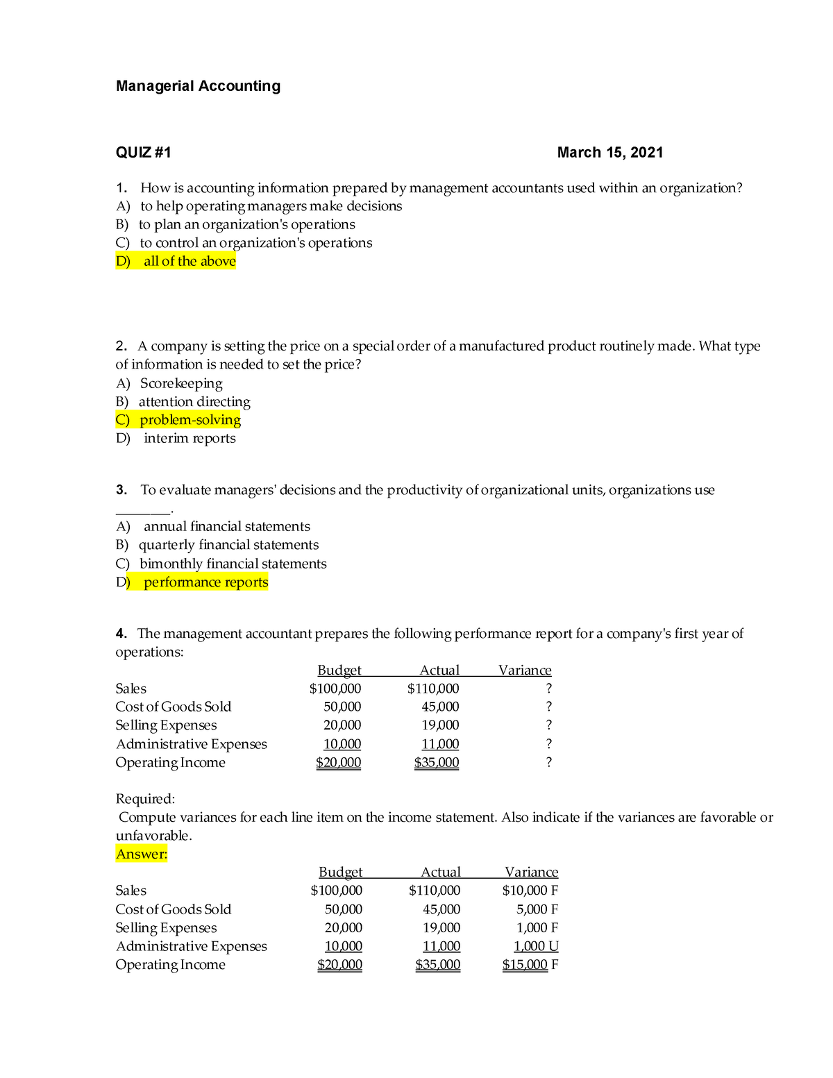 QUIZ-Managerial-Answer - QUIZ #1 March 15, 2021 How Is Accounting ...