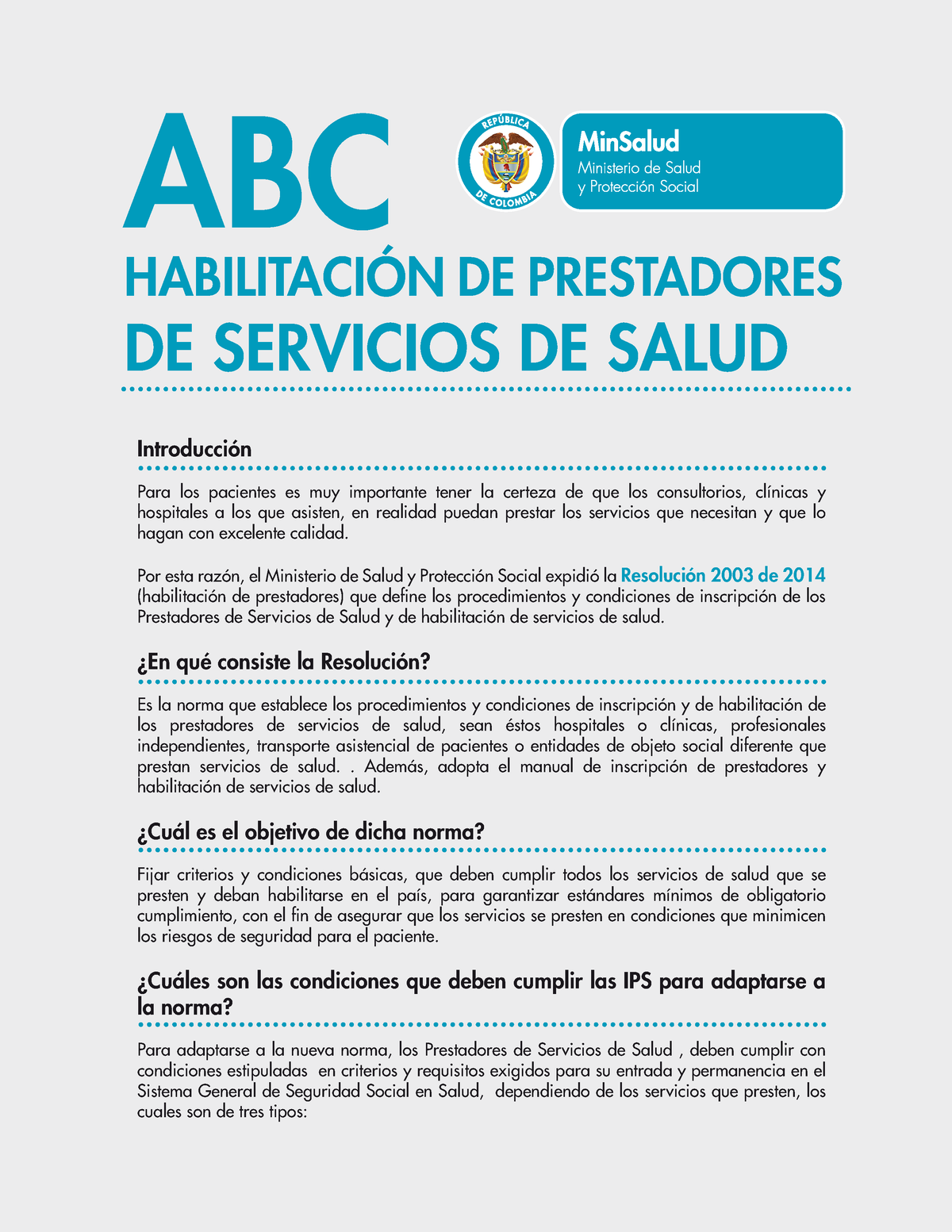 Abc Habilitacion Prestadores HabilitaciÓn De Prestadores De Servicios De Salud L I B Ertad Y O 3825