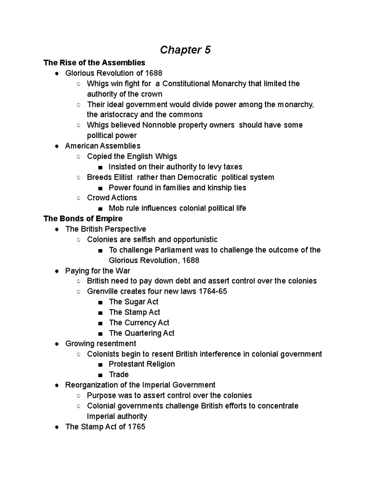 HIST Ch 5 Lecture Notes 5 Chapter 5 The Rise Of The Assemblies