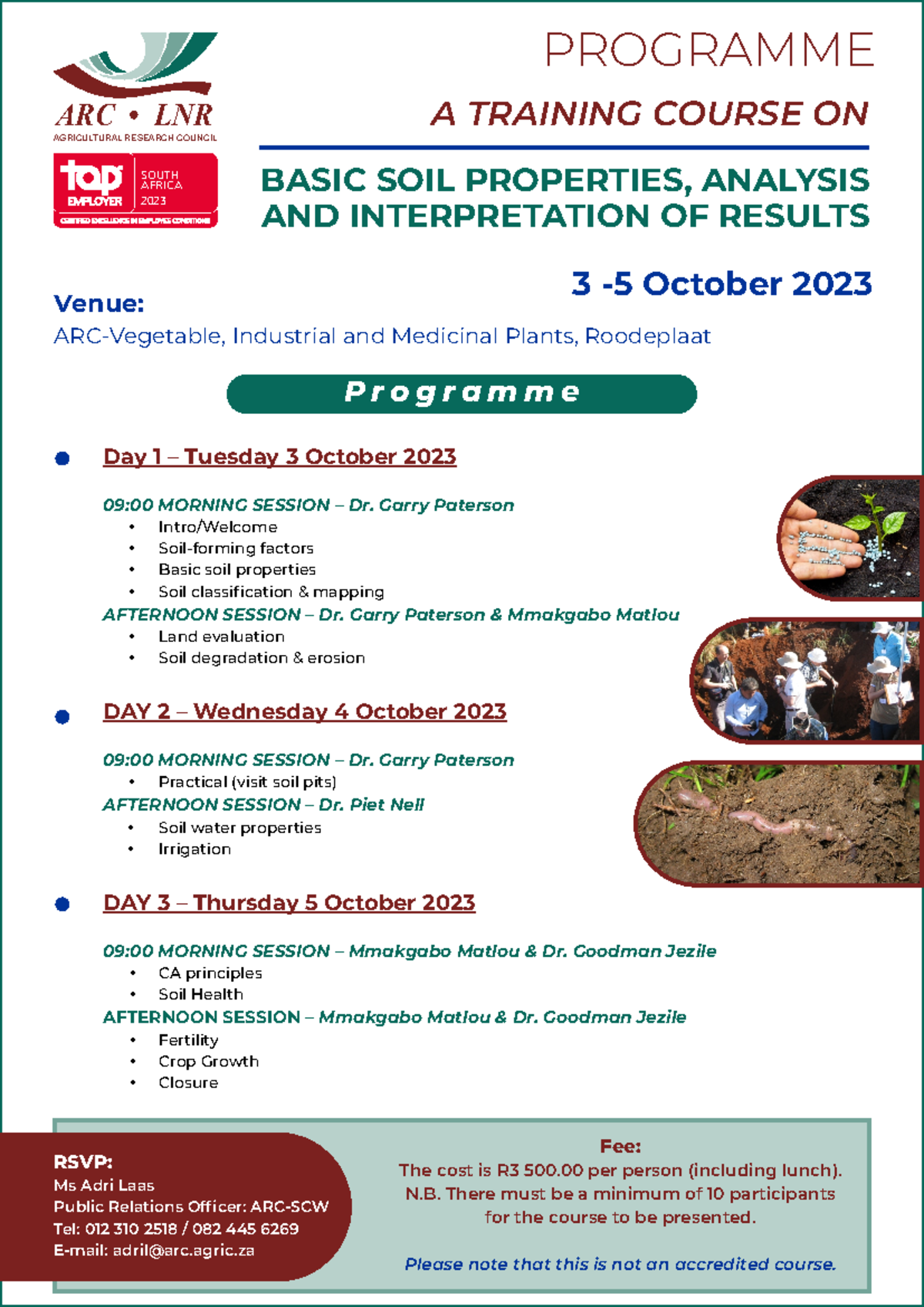 2023 October - Soil training course programme Oct 2023 - Fee: The cost ...