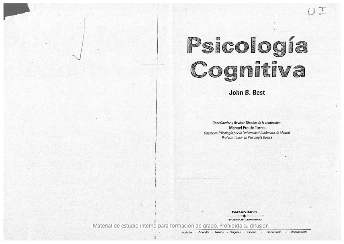 Best - Psicología cognitiva - Cognitivas - Studocu