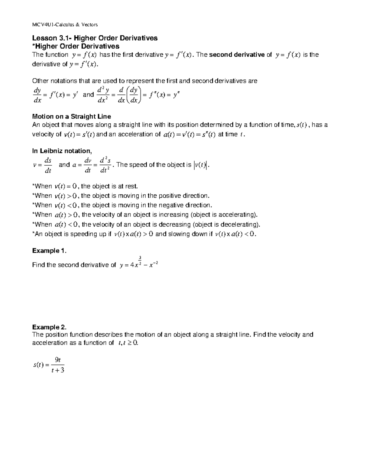 Lesson 3.1 MCV4U (Student) - MCV4U1-Calculus & Vectors Lesson 3- Higher ...