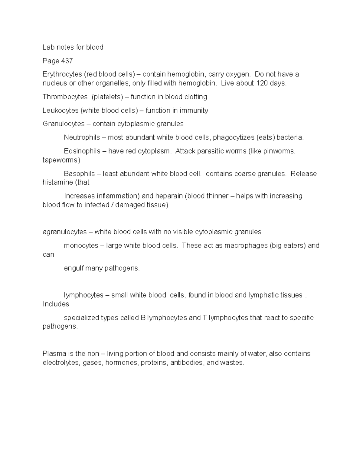 9, Blood Lab Notes - Lab notes for blood Page 437 Erythrocytes (red ...