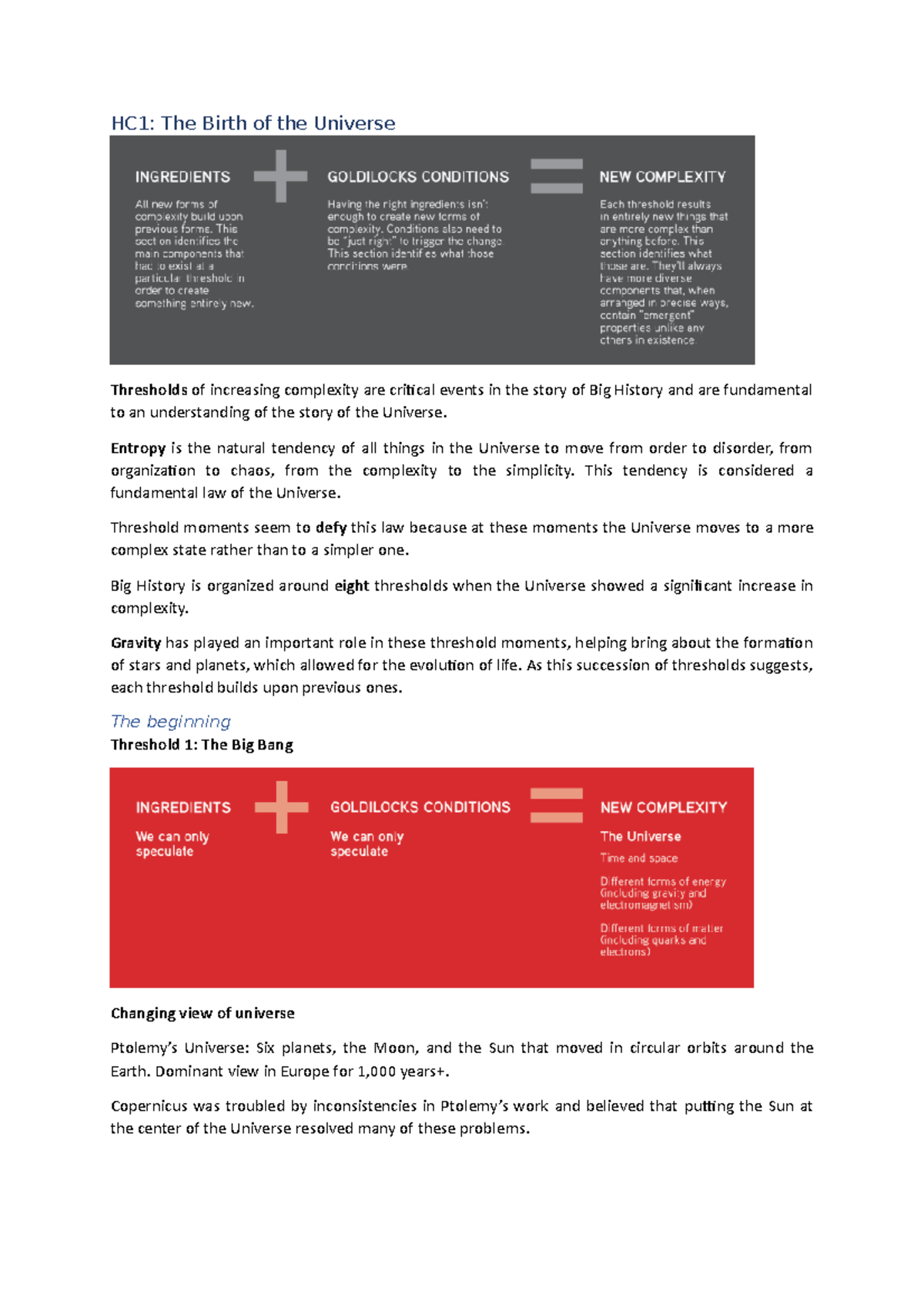 Hoorcolleges deel 1 HC1 The Birth of the Universe Thresholds of