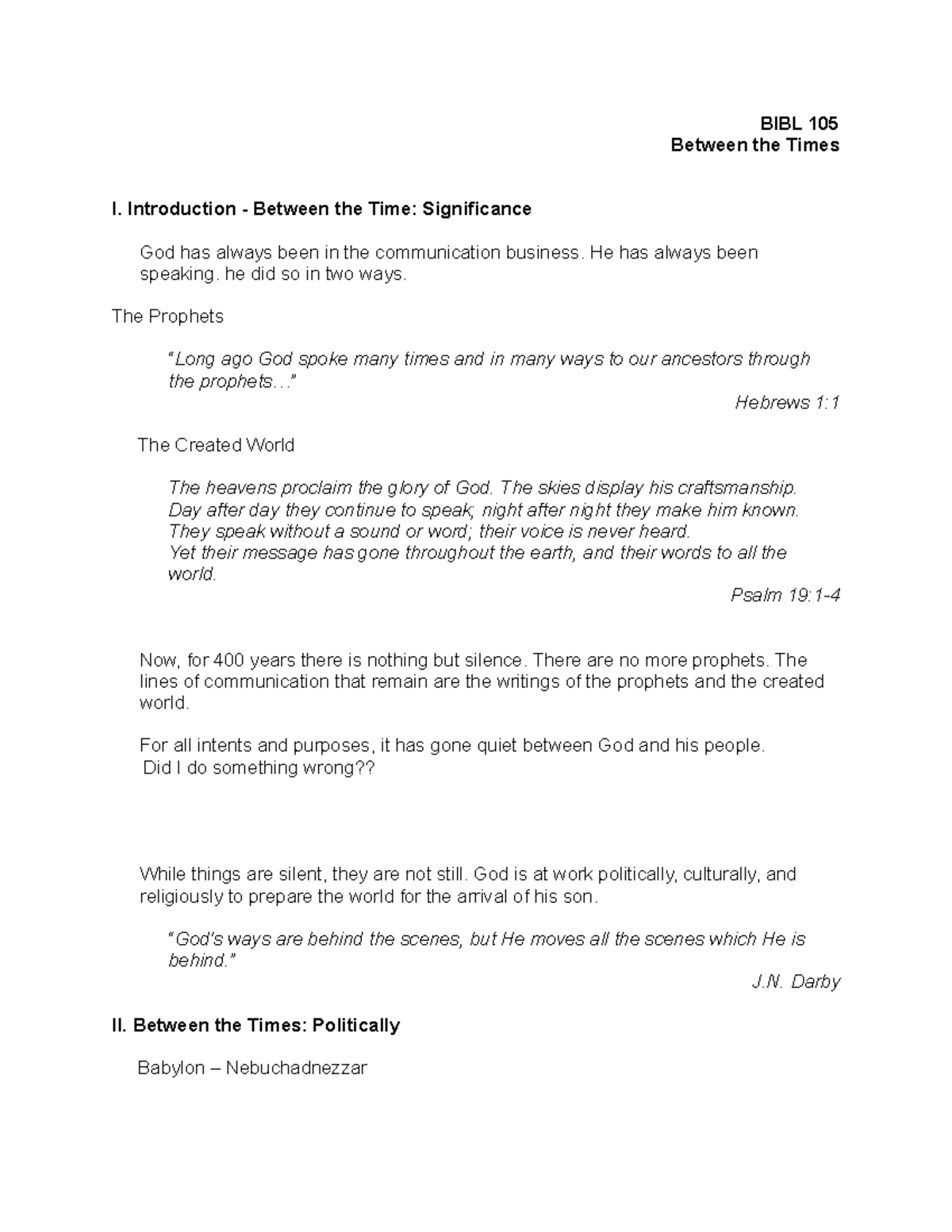 Bibl 110 Notes From All Course Lectures Bibl 105 Between The Times