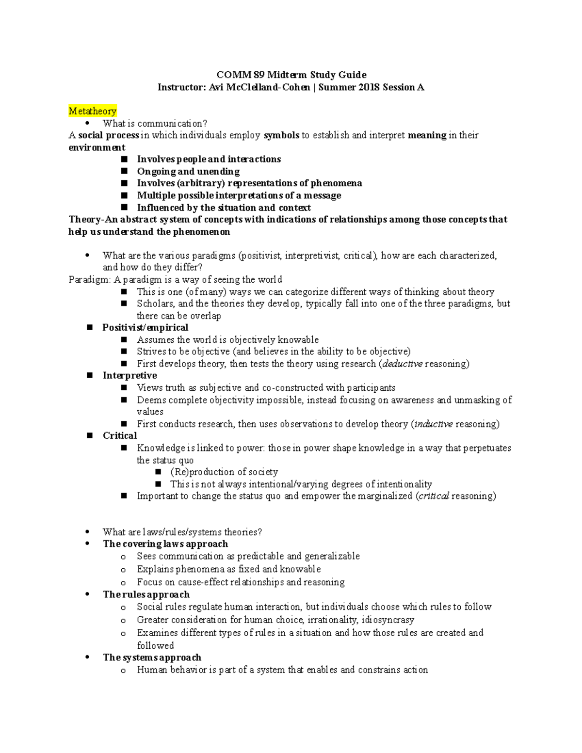 COMM 89 Midterm Study Guide - Studocu