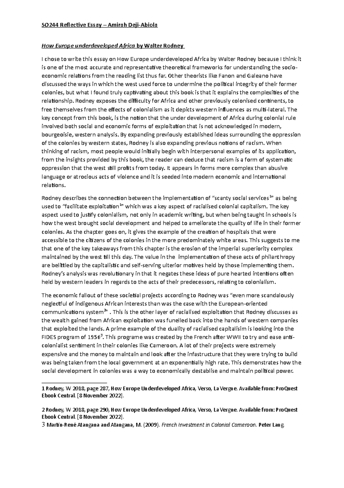 Reflective essay - n/a - SO244 Reflective Essay – Amirah Deji-Abiola ...