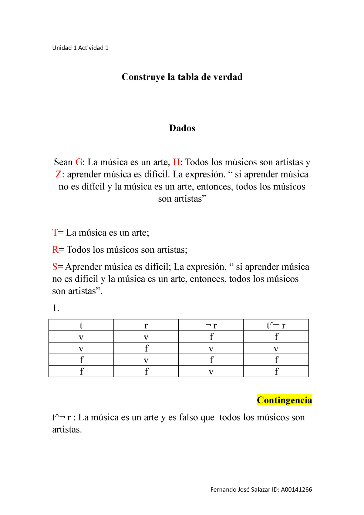 Contruir Tabla De Verdad - Unidad 1 Actividad 1 Construye La Tabla De ...