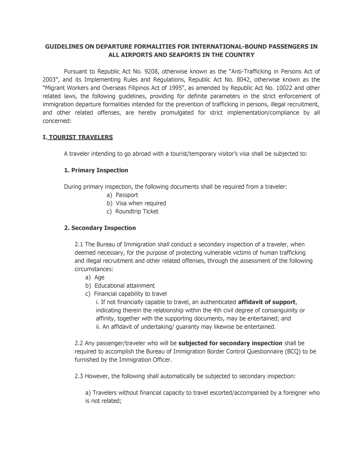 Guidelines on Departure Formalities for International-Bound Passengers ...