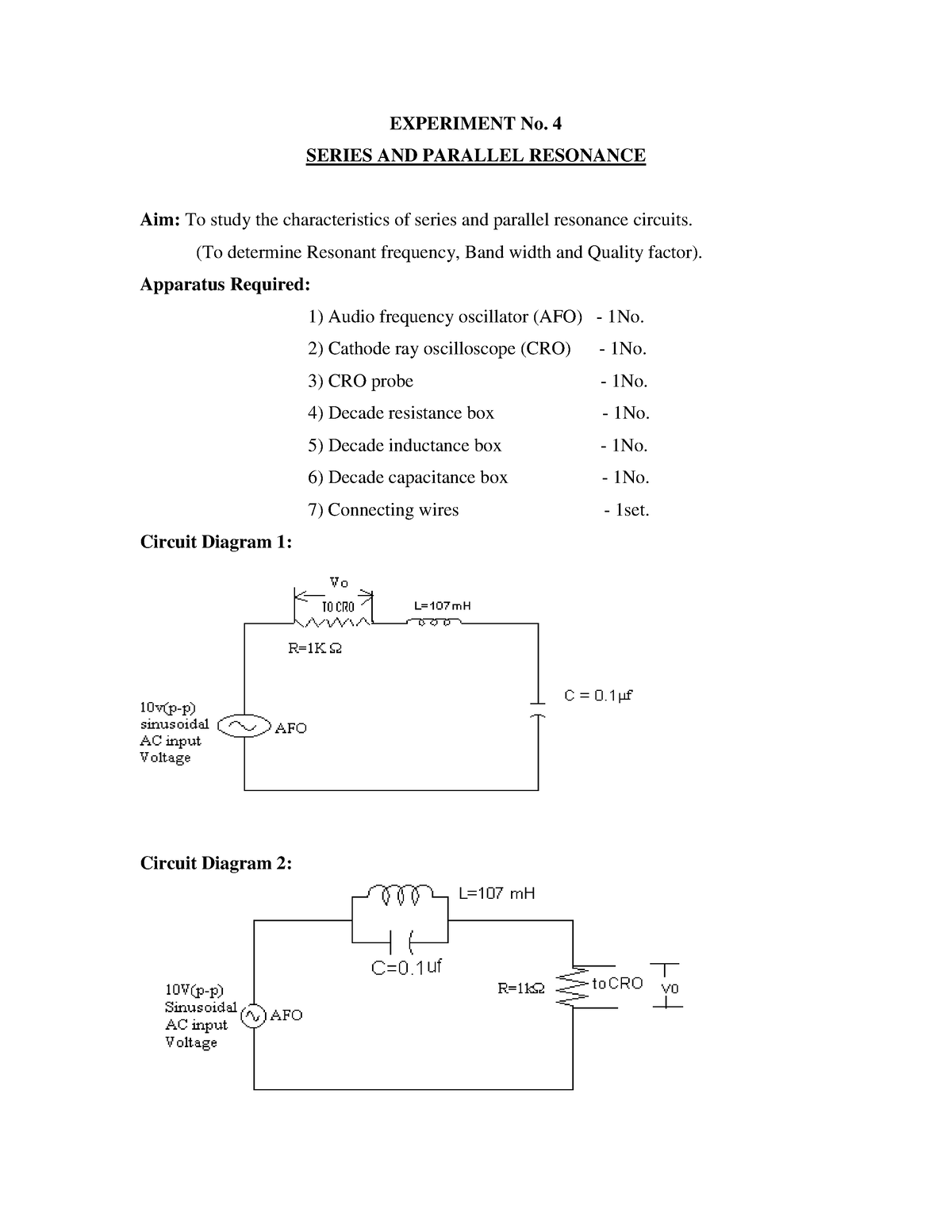 series and parallel resonance experiment viva questions