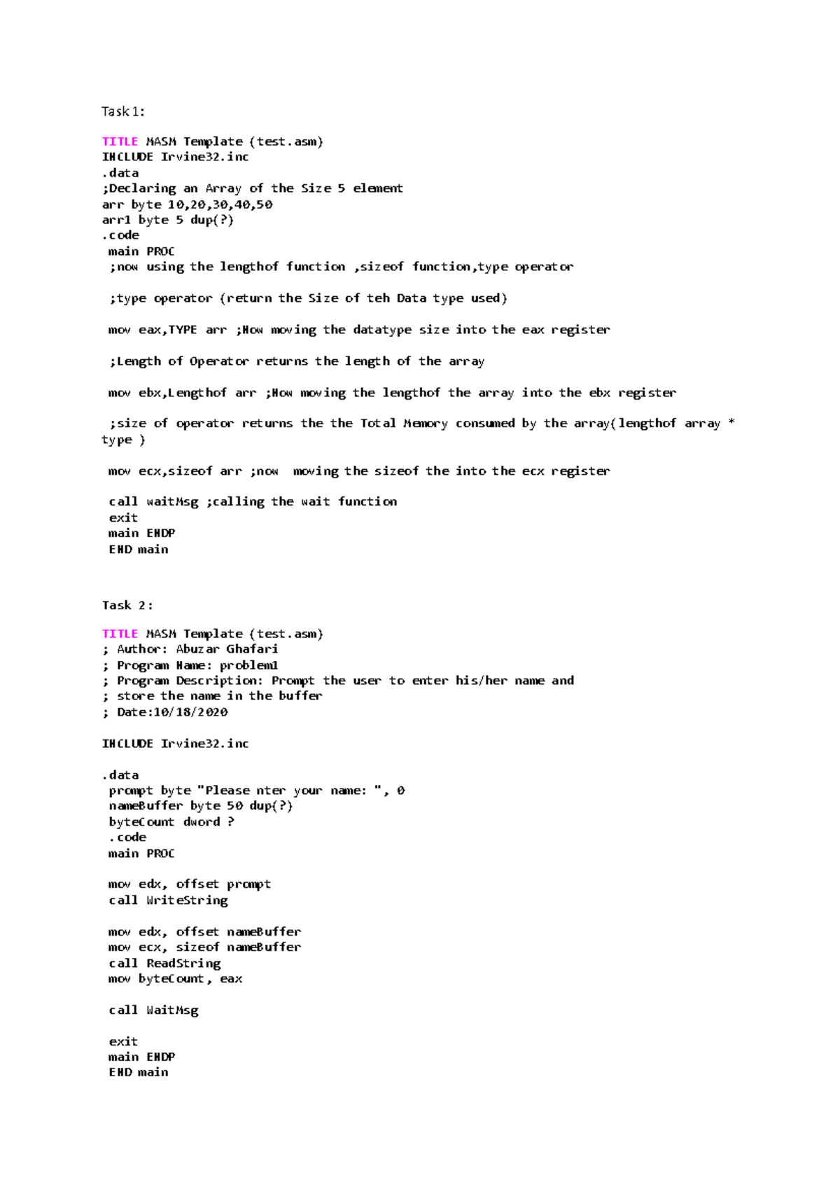 Coal Lab 03 - xyz - TITLE MASM Template (test) INCLUDE Irvine32 .data ...