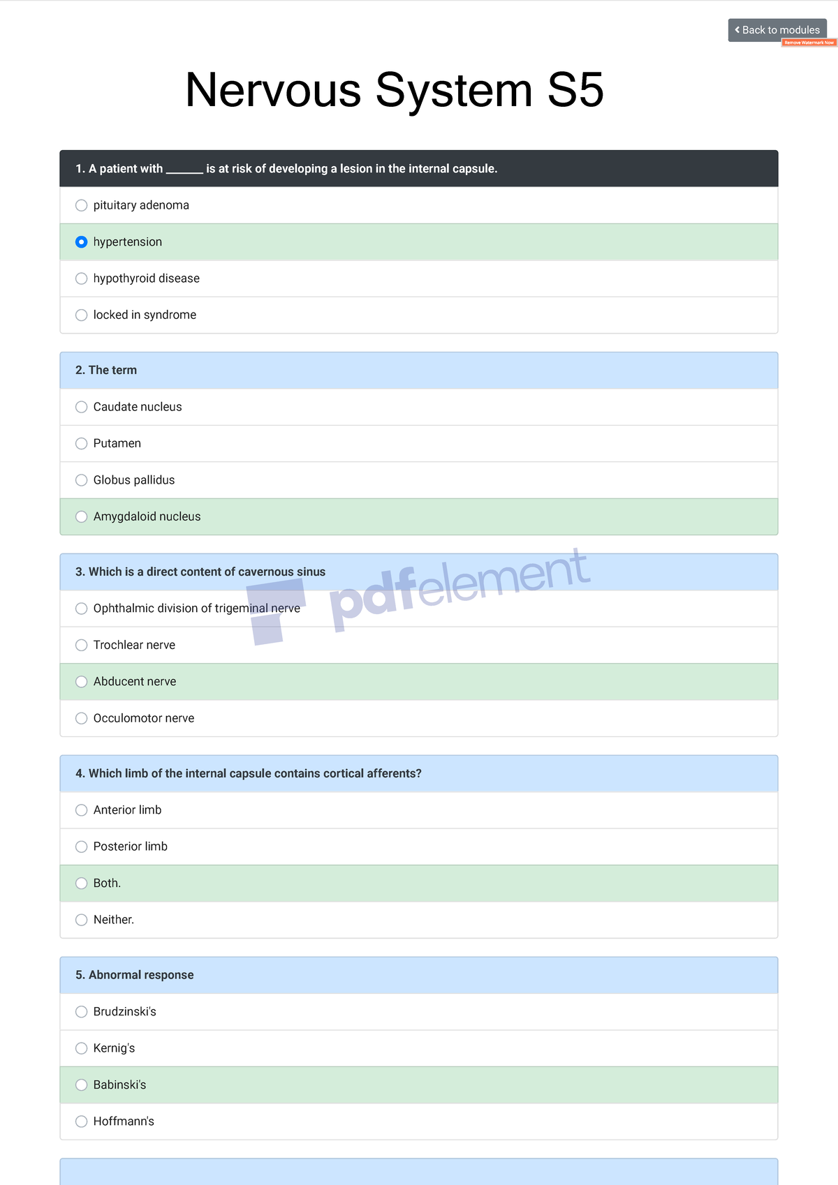 Nervous System S5 - 1 document - Back to modules A patient with ...