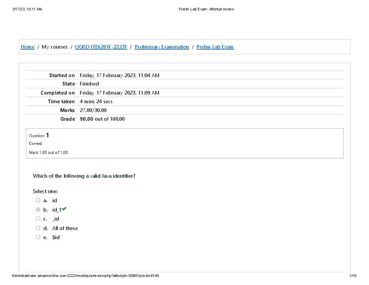 Computer Programming 2 Prelim Lab - Home / My Courses / UGRD-ITE6201F ...