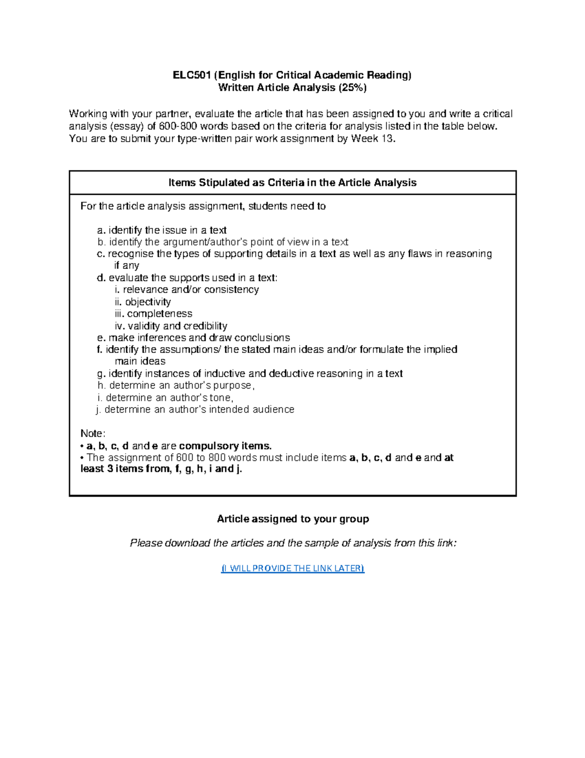 Guideline elc - wtrd - ELC501 (English for Critical Academic Reading ...