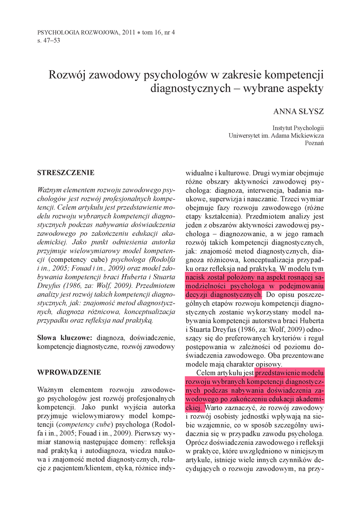 3-Psychologia Rozwojowa 16 4 - PSYCHOLOGIA ROZWOJOWA, 2011 * Tom 16, Nr ...