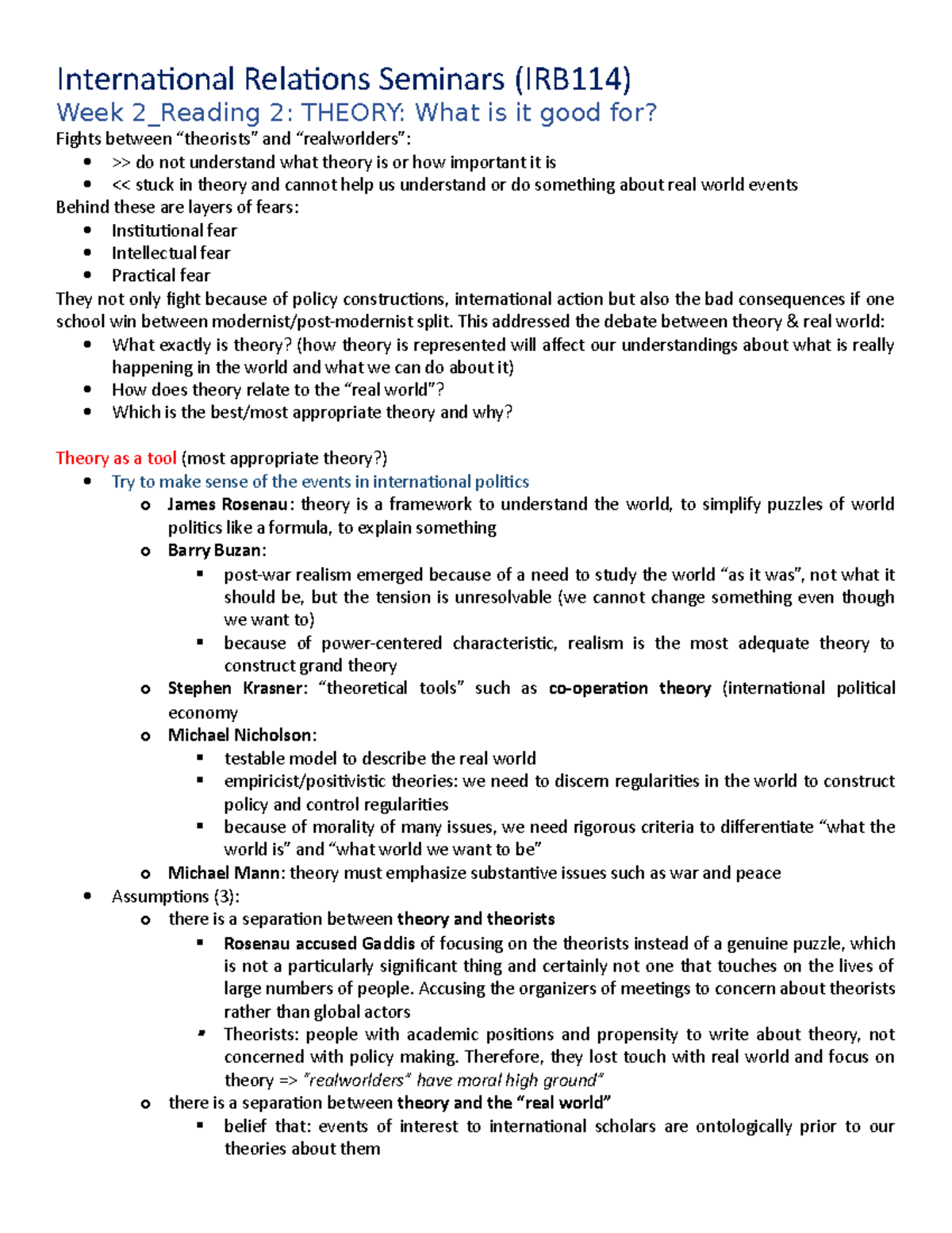 International Relations Seminars Note - Theories of International ...