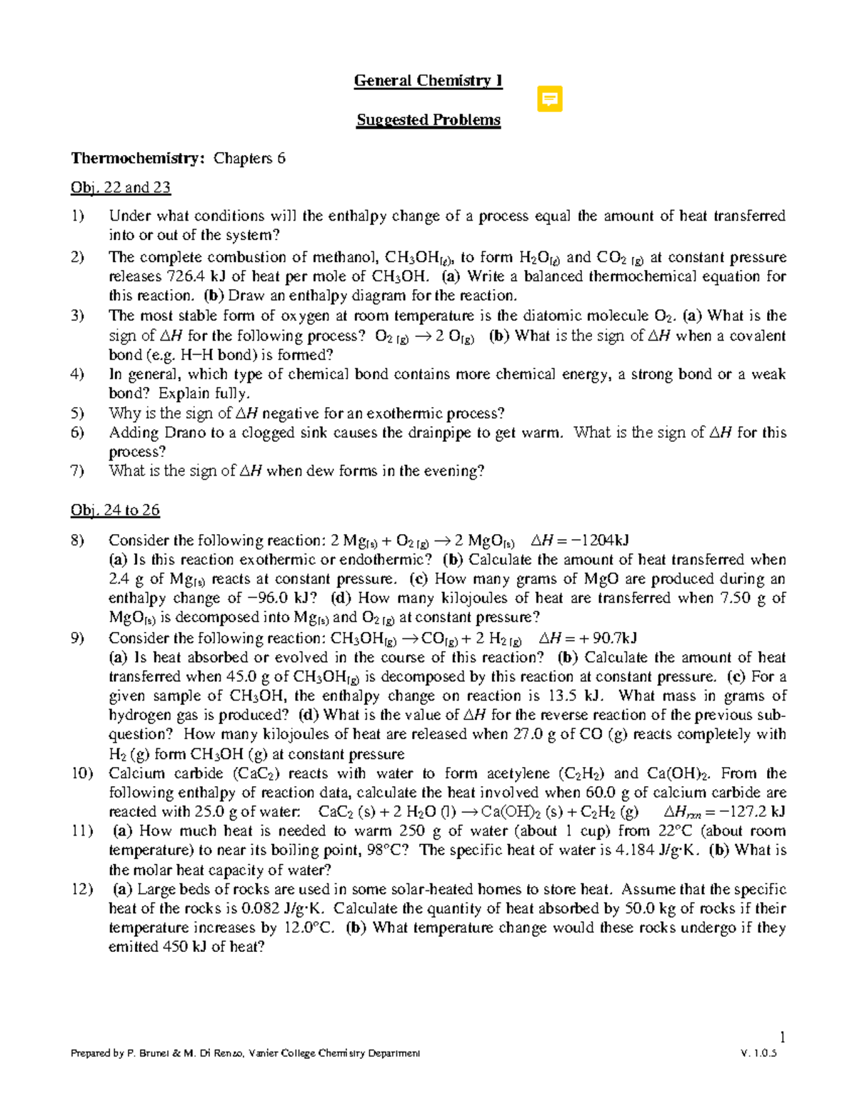 NYA Problems - Thermochemistry Obj - 1 General Chemistry I Suggested ...