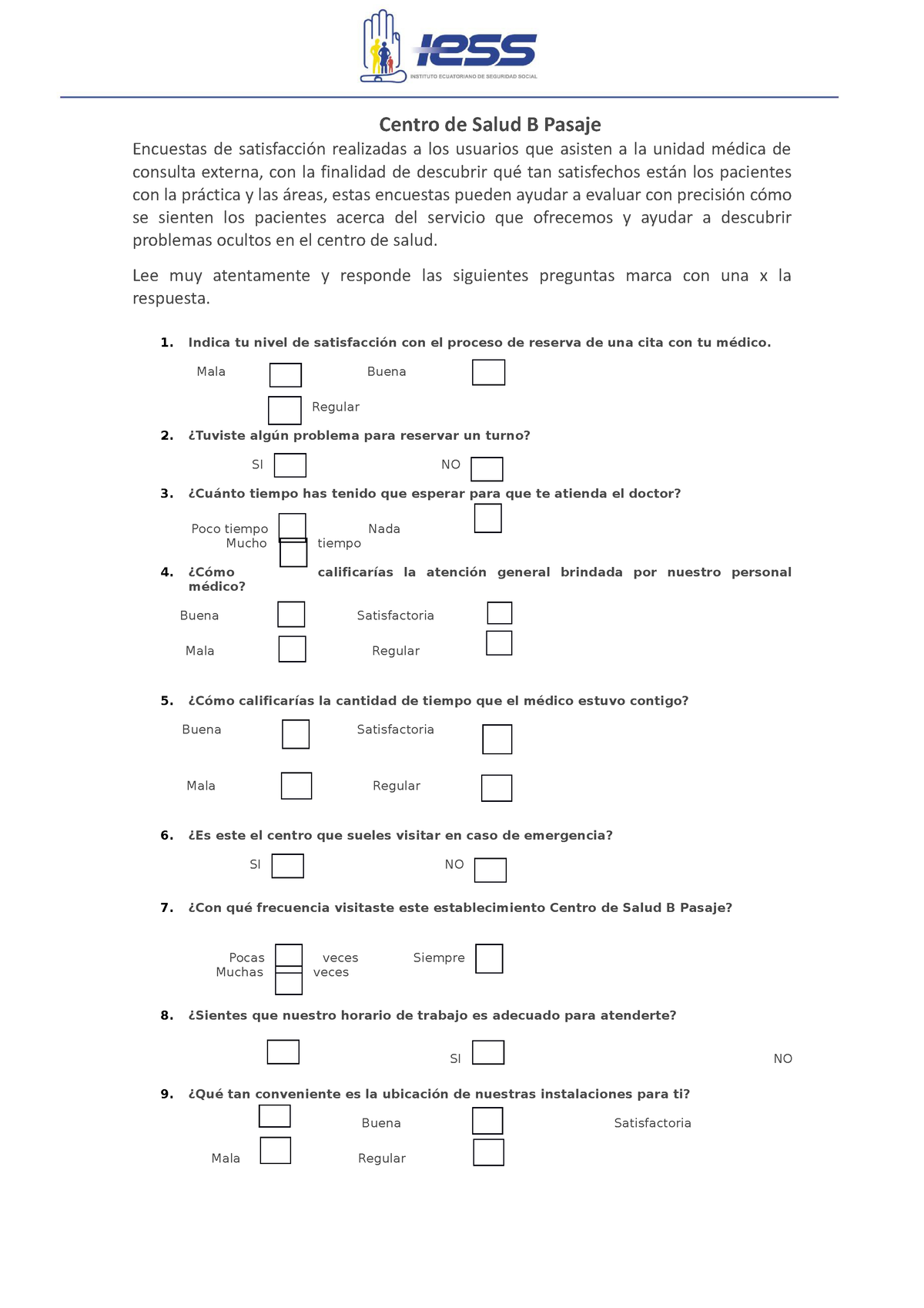 Encuesta - NO SE - Centro De Salud B Pasaje Encuestas De Satisfacción ...