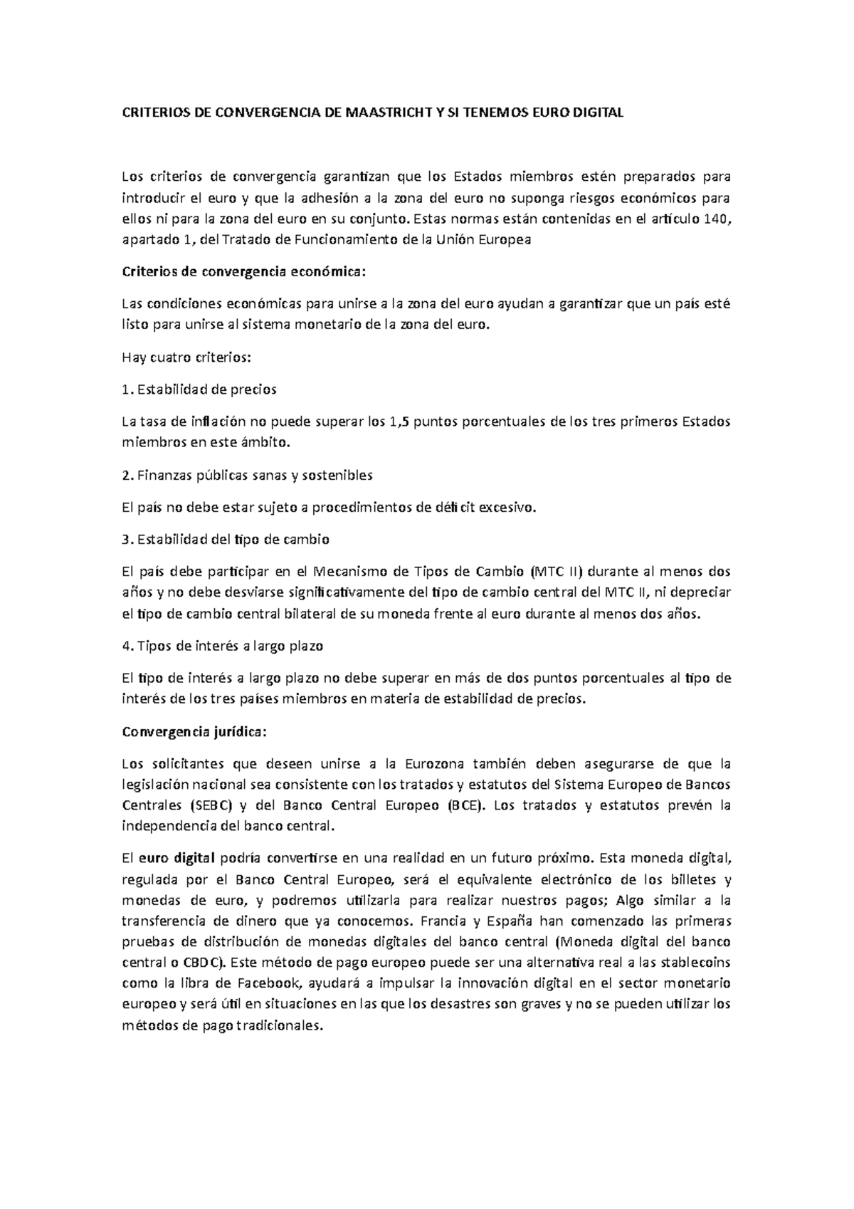 Práctica Economía Internacional Tratado de Maastricht CRITERIOS DE