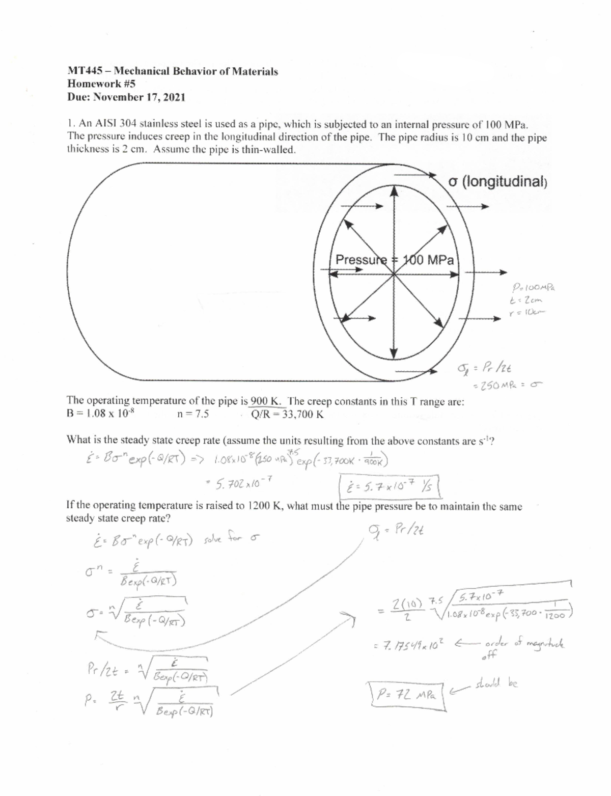 Mines MTGN 445 Mechanical Properties of Materials Stress and Pressure ...