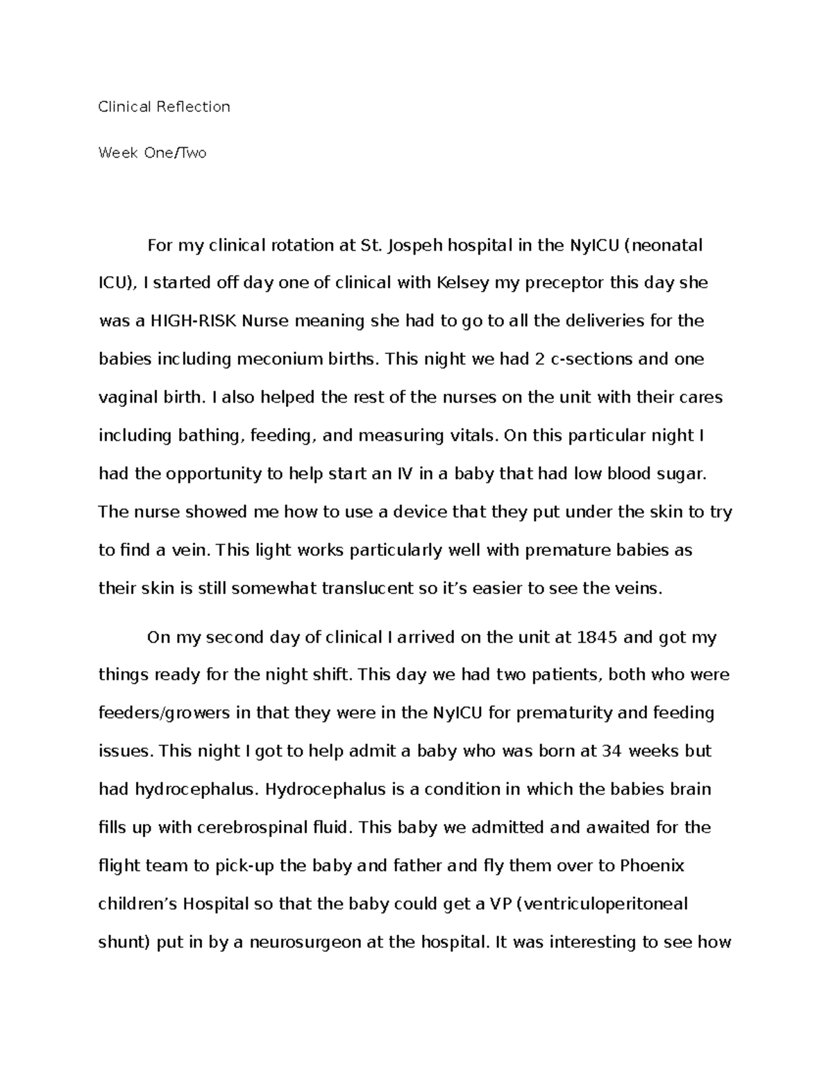 Clinical Reflection one and two Capstone - Clinical Reflection Week One ...