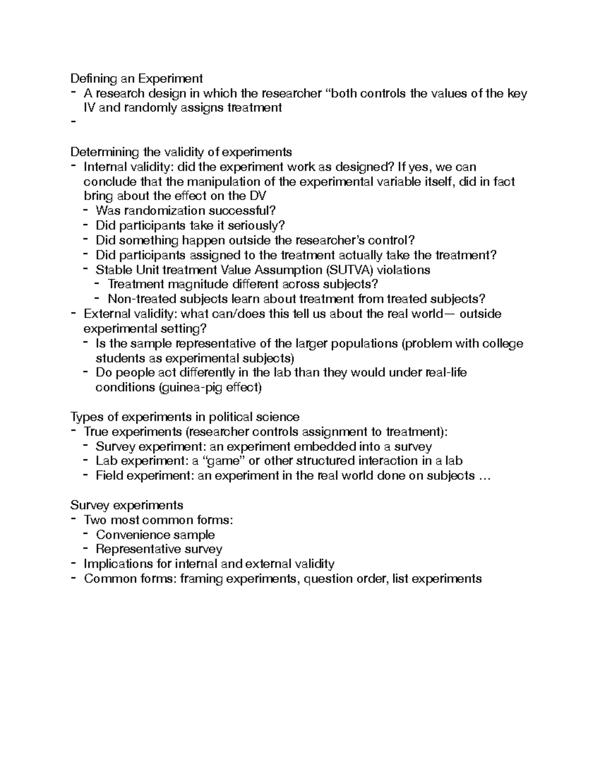 Types of Experiments Defining an Experiment A research design in
