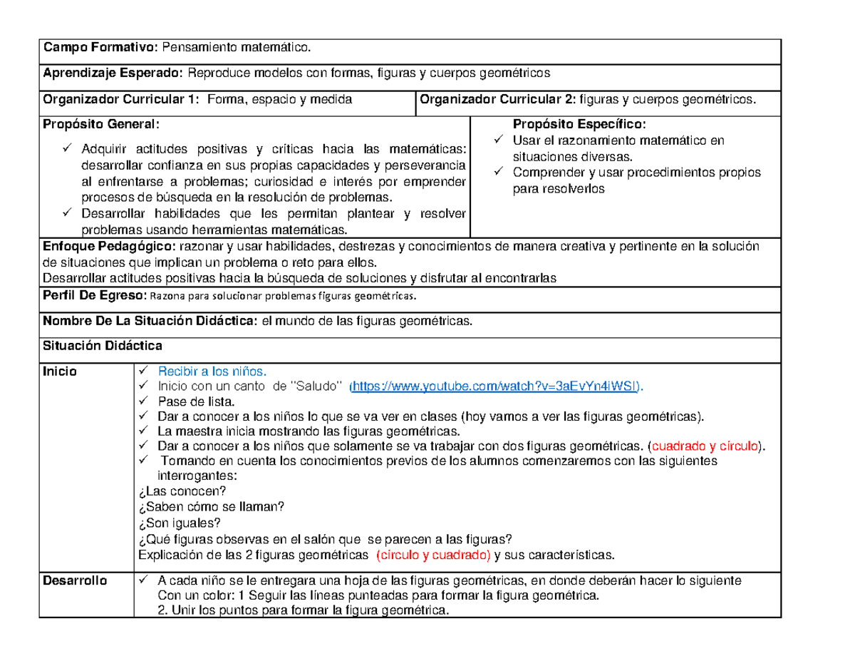 Planeacion pensamiento matematico - Campo Formativo: Pensamiento
