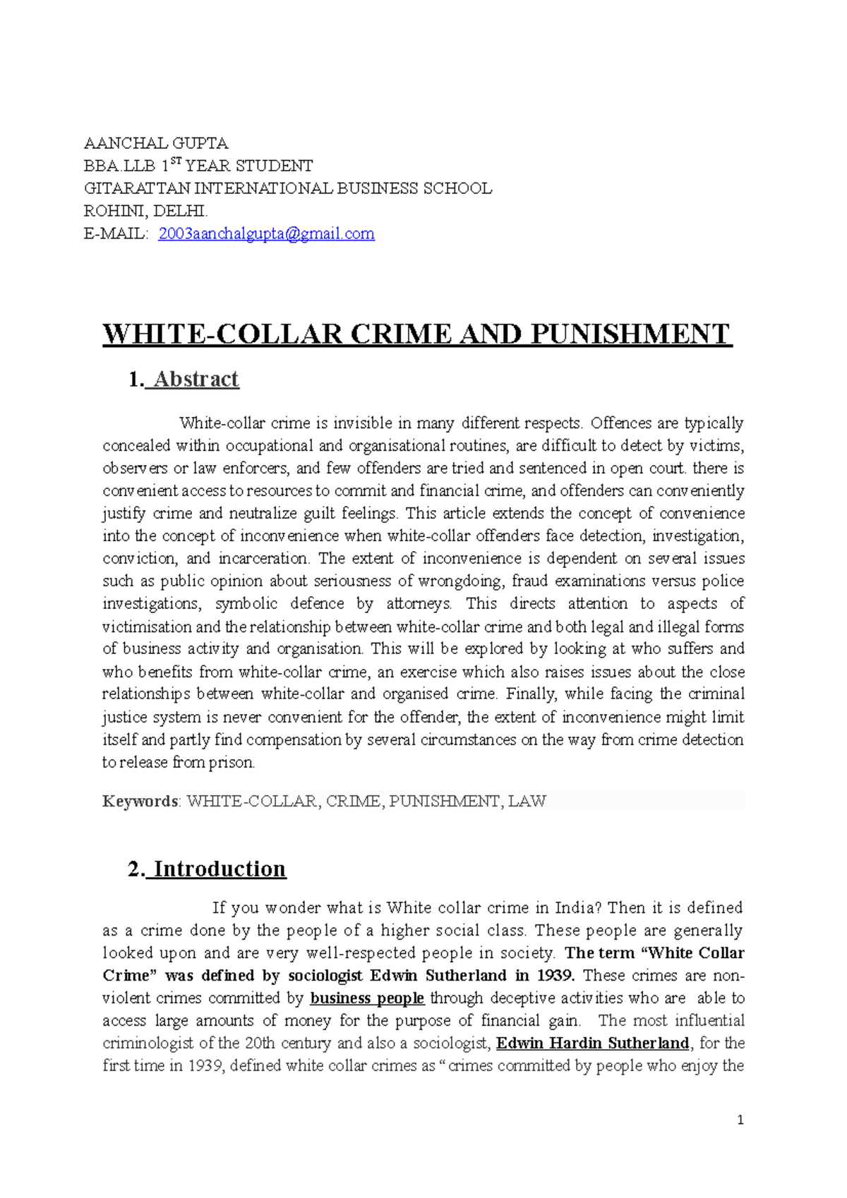 white collar crime opinion essay