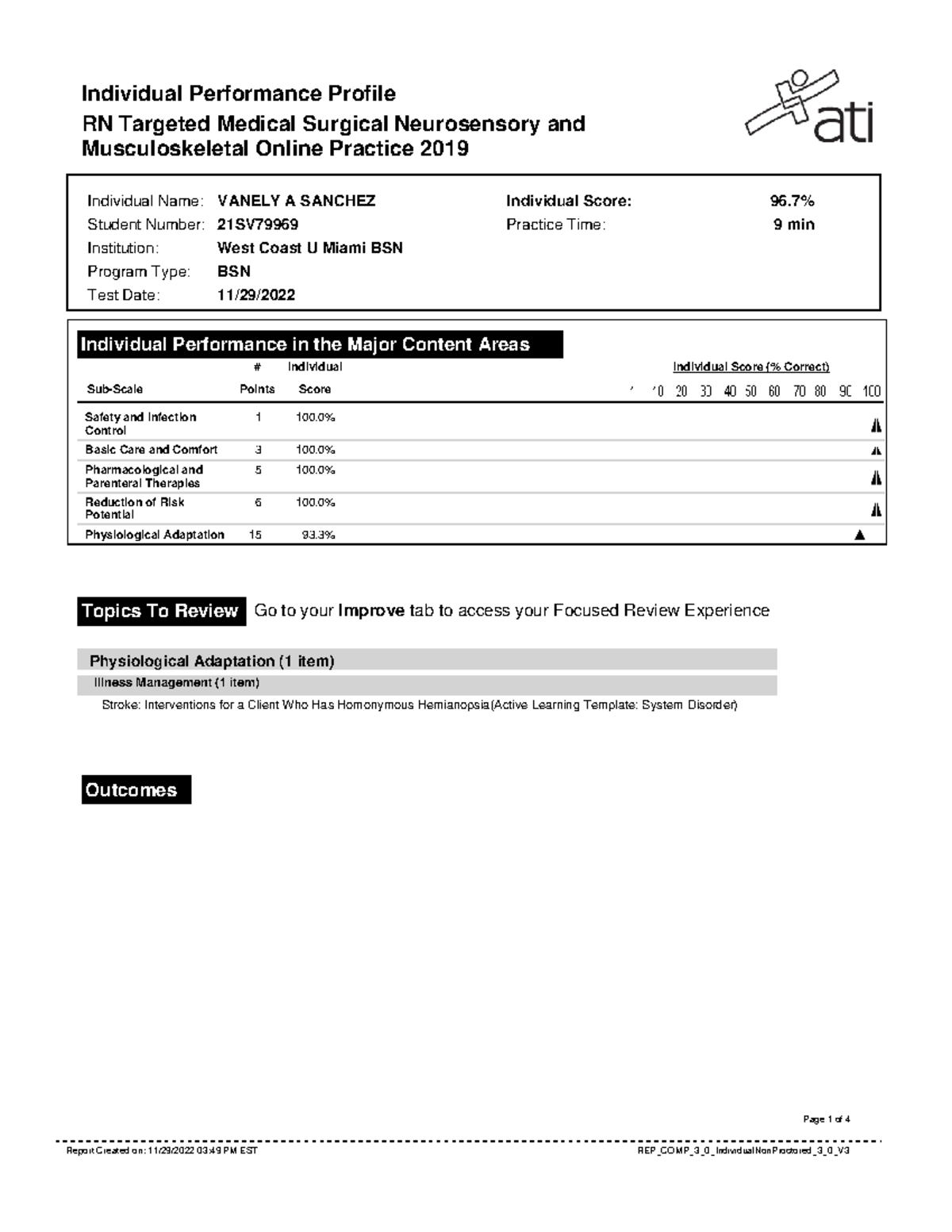 ATI neuro N/A Individual Performance Profile RN Targeted Medical