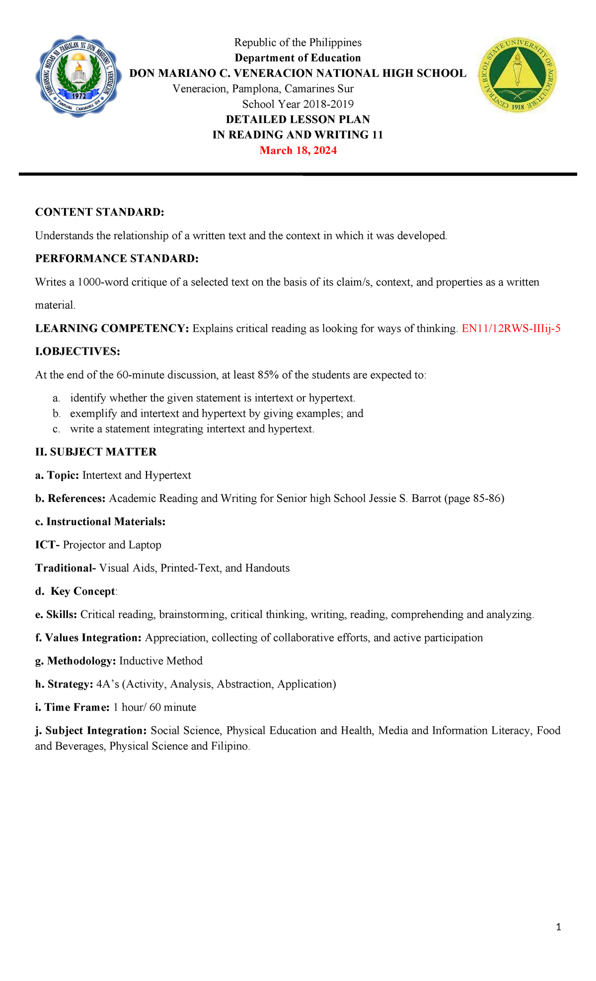 Intertext & Hypertext - Republic of the Philippines Department of ...