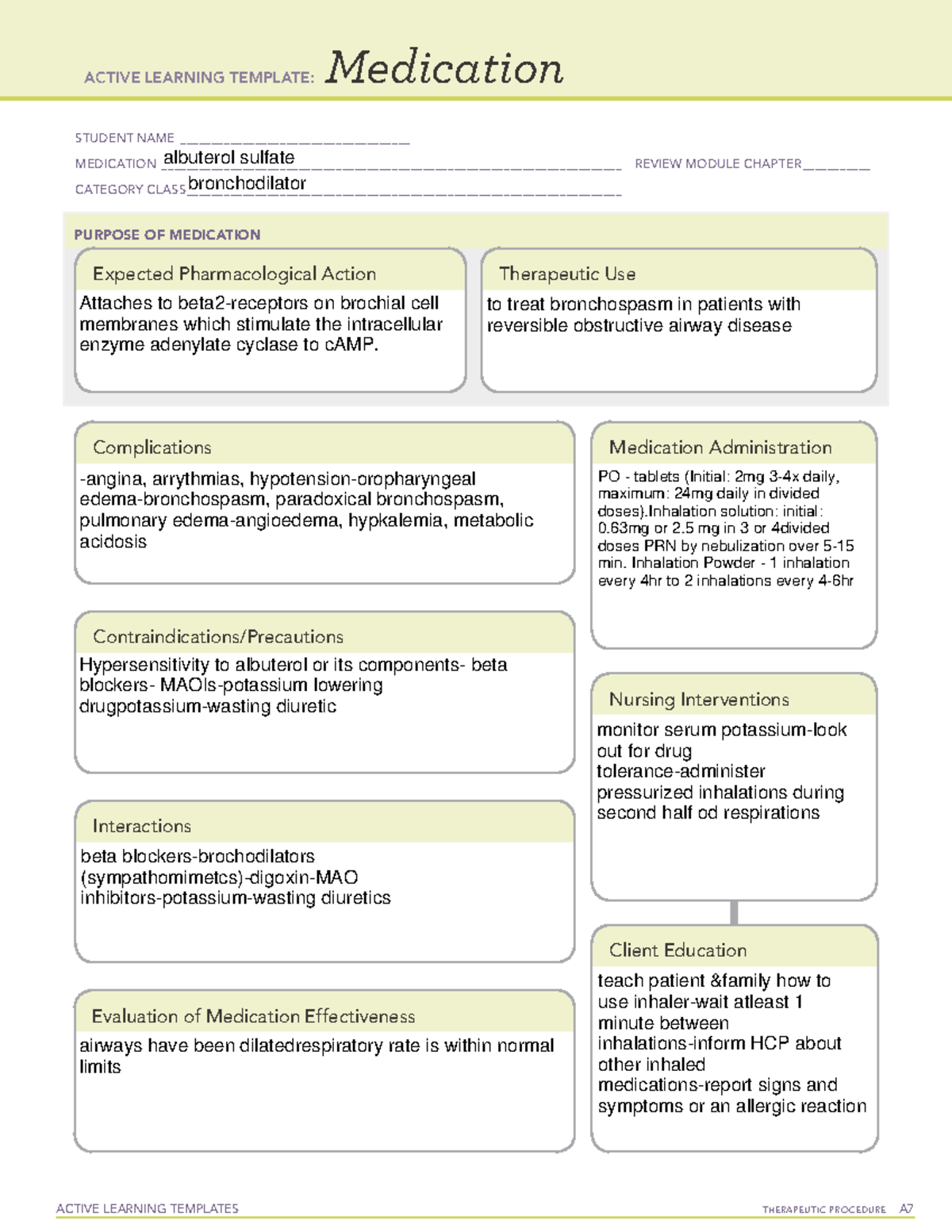 101F Albuterol - ACTIVE LEARNING TEMPLATES THERAPEUTIC PROCEDURE A ...